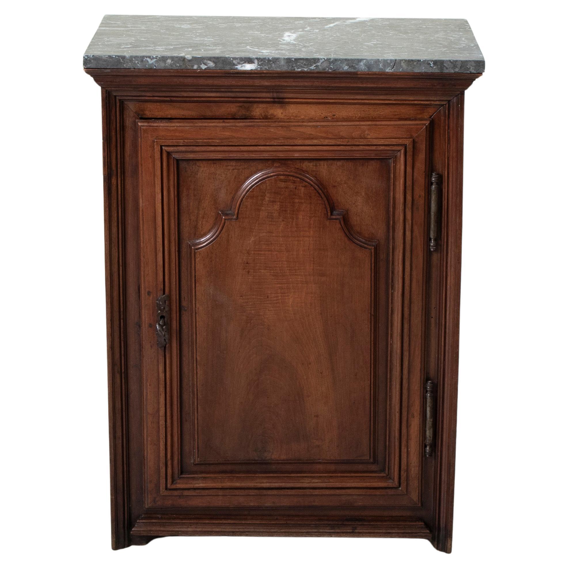 Late 17th Century French Walnut Cabinet with Marble Top, Secret Compartments