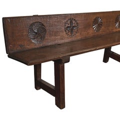 Late 17th Century French Wood Bench with Naive Motifs