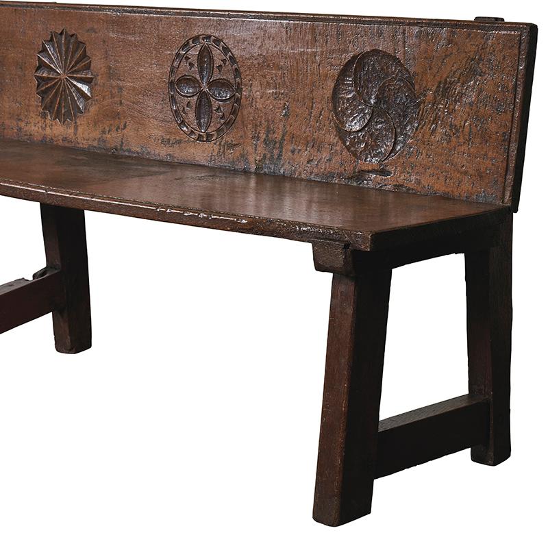Late 17th Century French Wood Bench with Naive Motifs In Good Condition In New York, NY