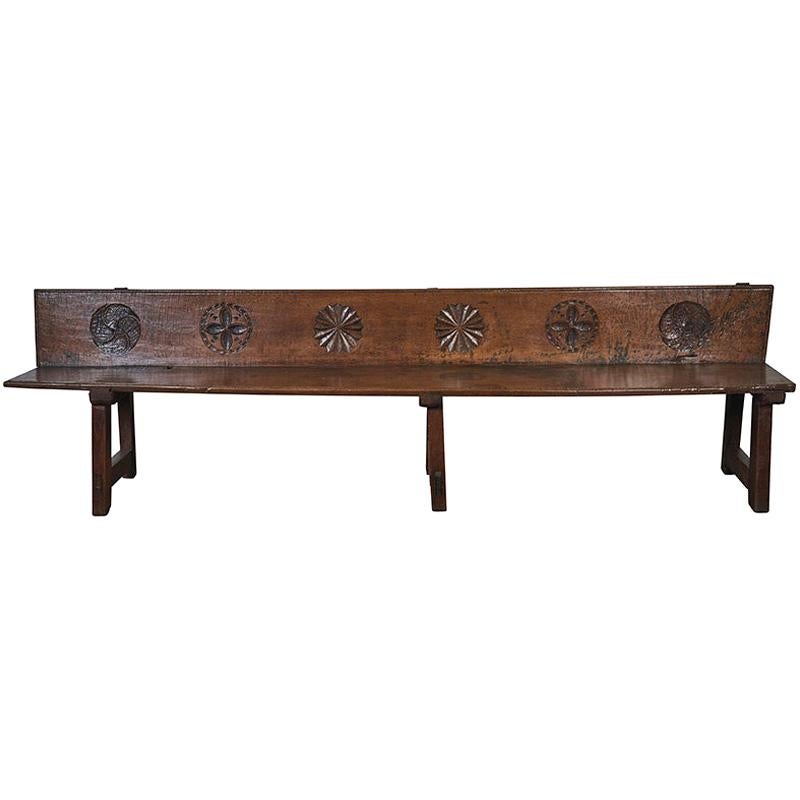 Late 17th Century French Wood Bench with Naive Motifs