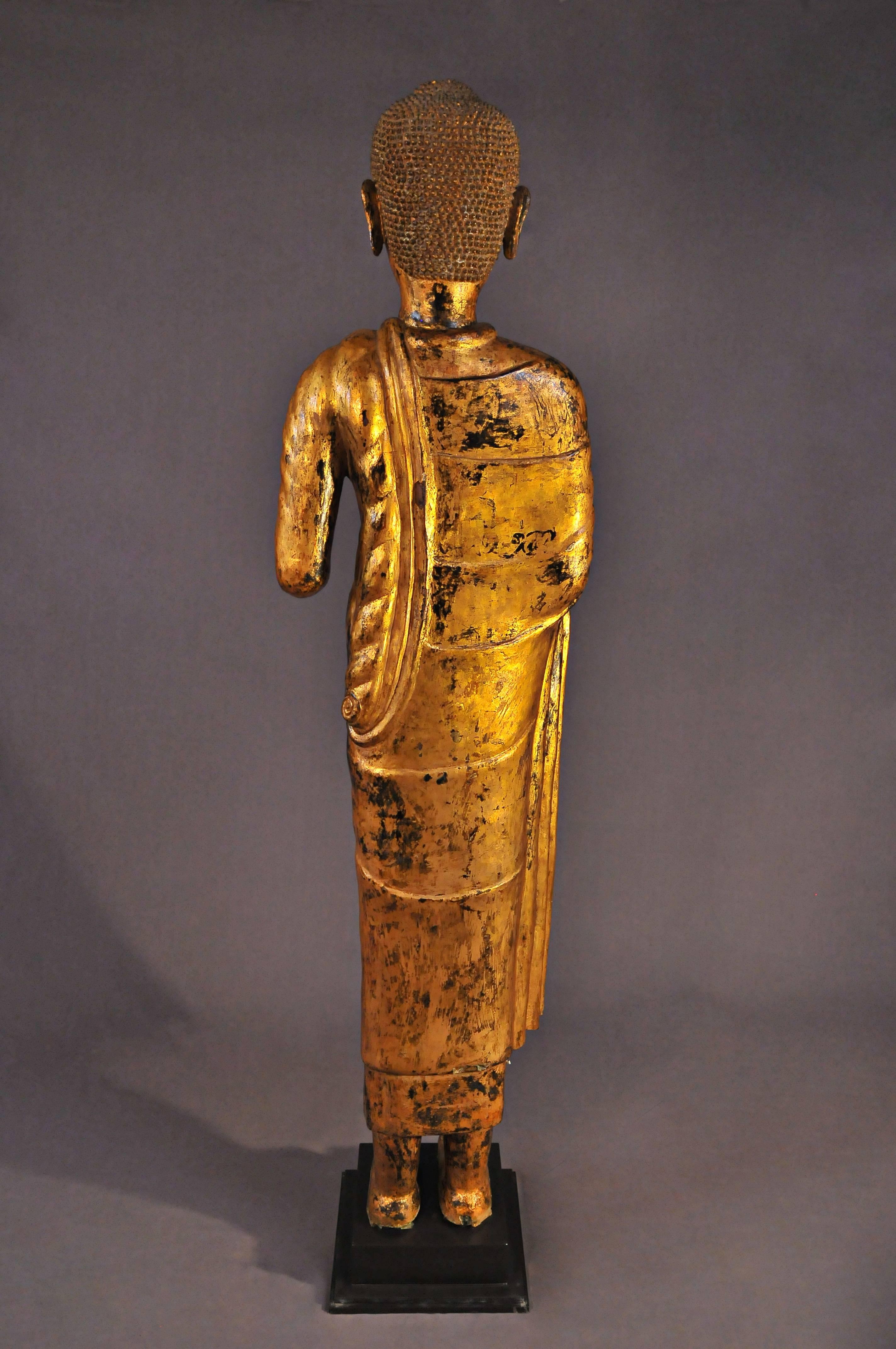 Cast Late 17th Century, Gilded Bronze Buddha in Abhaya Mudra, Art of Thailand For Sale