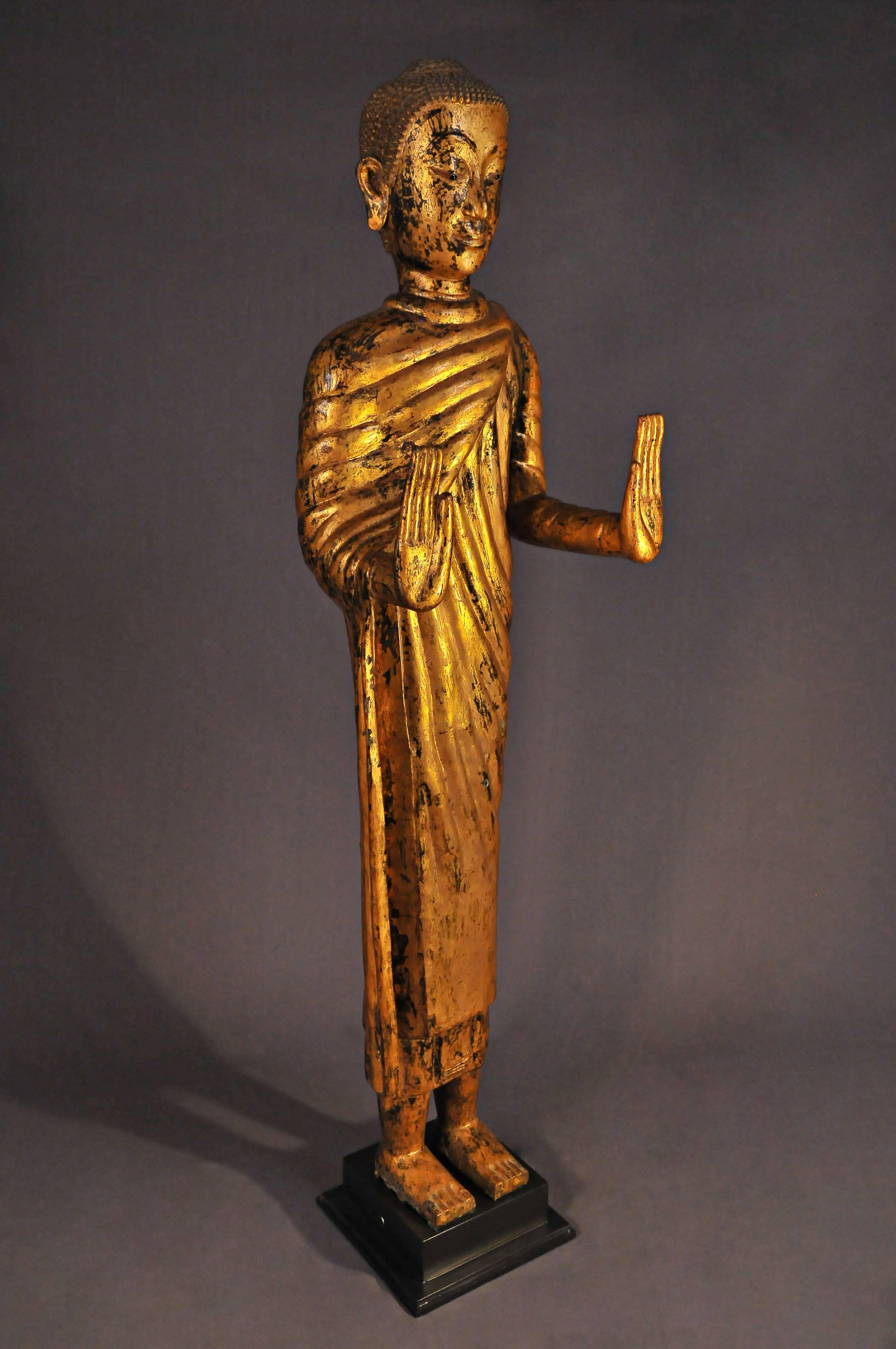 Late 17th Century, Gilded Bronze Buddha in Abhaya Mudra, Art of Thailand For Sale 1