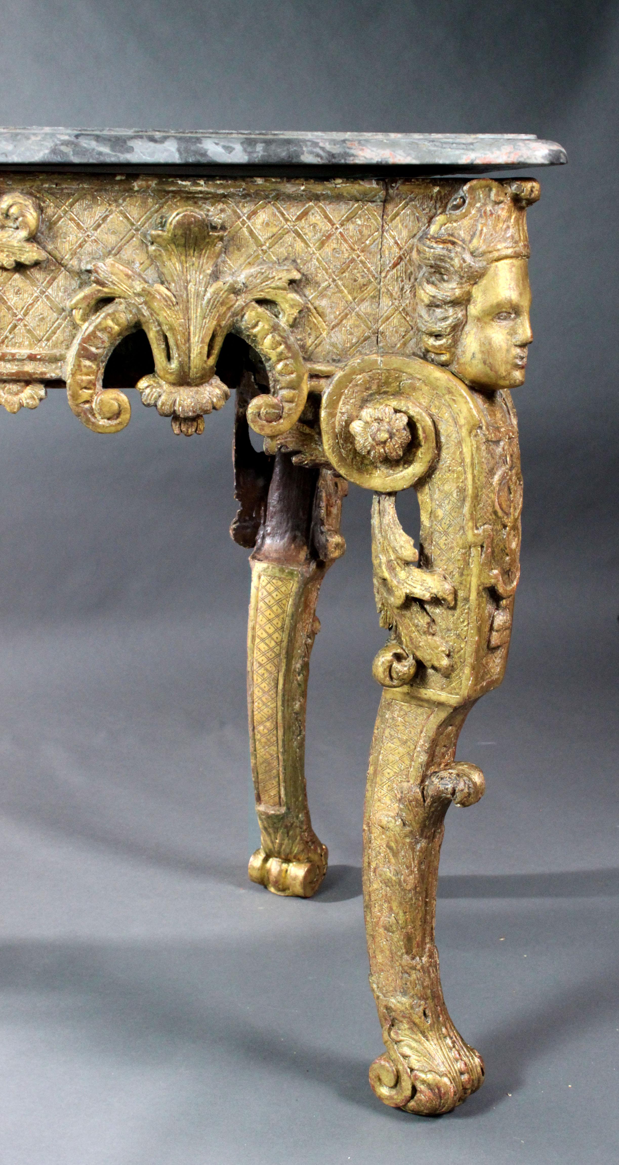 Carved Late 17th Century Giltwood Console Table For Sale