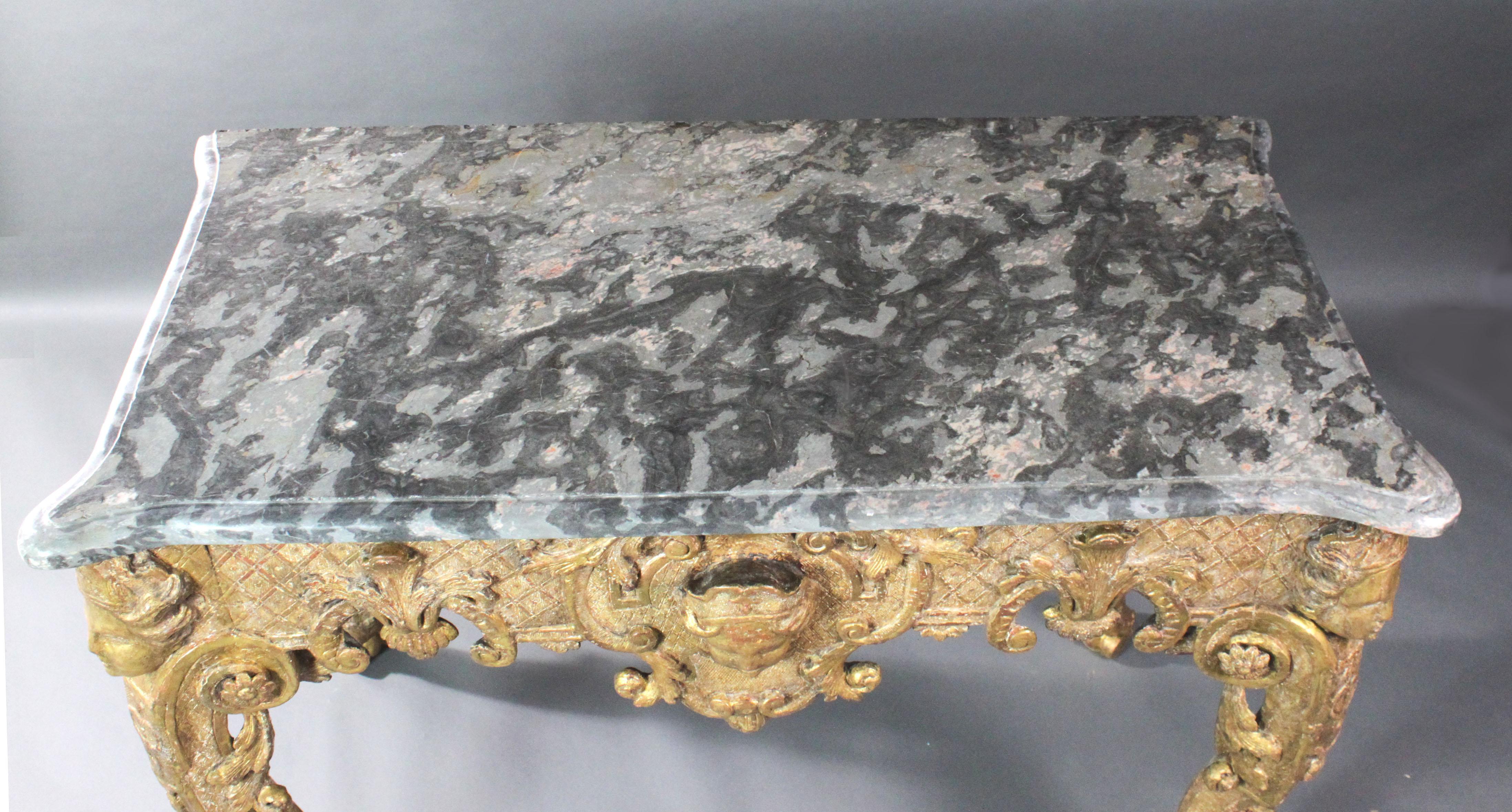 Marble Late 17th Century Giltwood Console Table For Sale