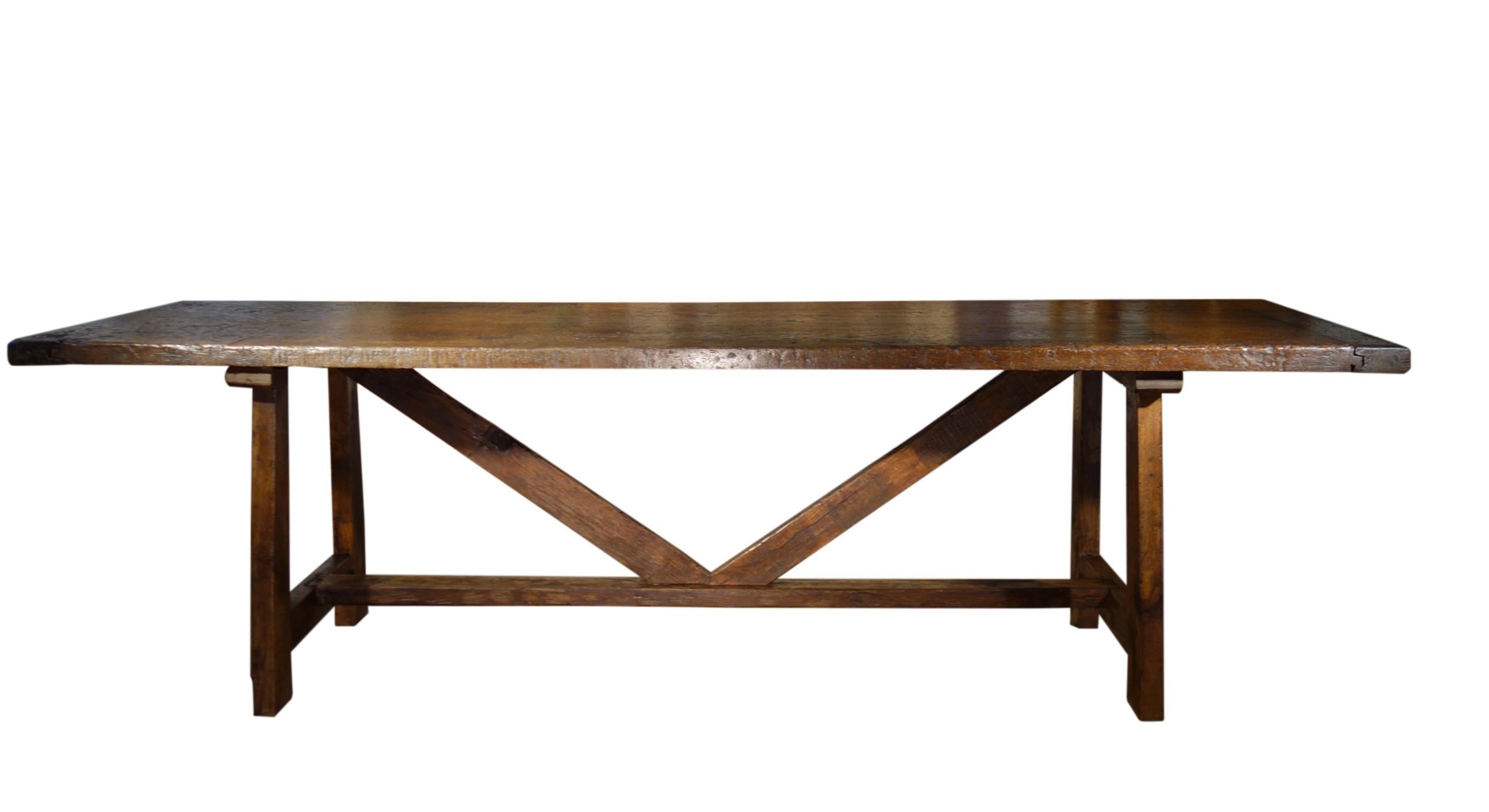 Late 17th C Italian Chestnut Trestle Table Available Custom Reproduction Sizes 8