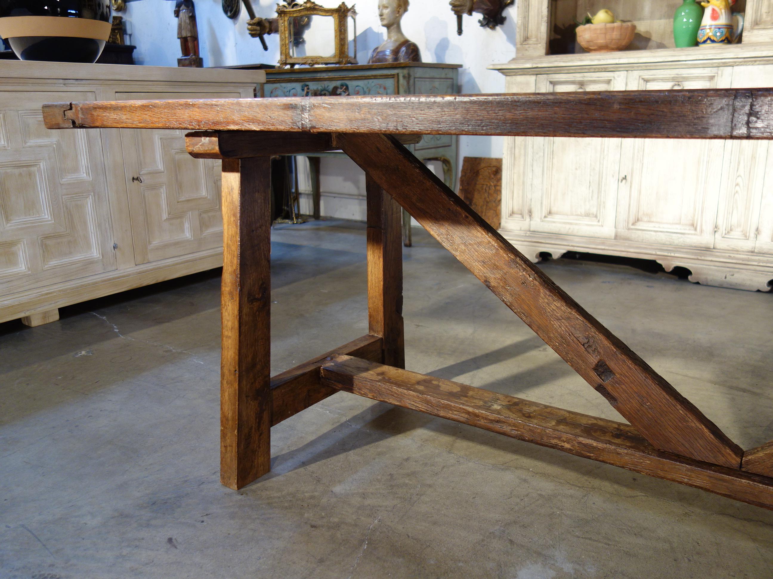 Late 17th C Italian Chestnut Trestle Table Available Custom Reproduction Sizes 9