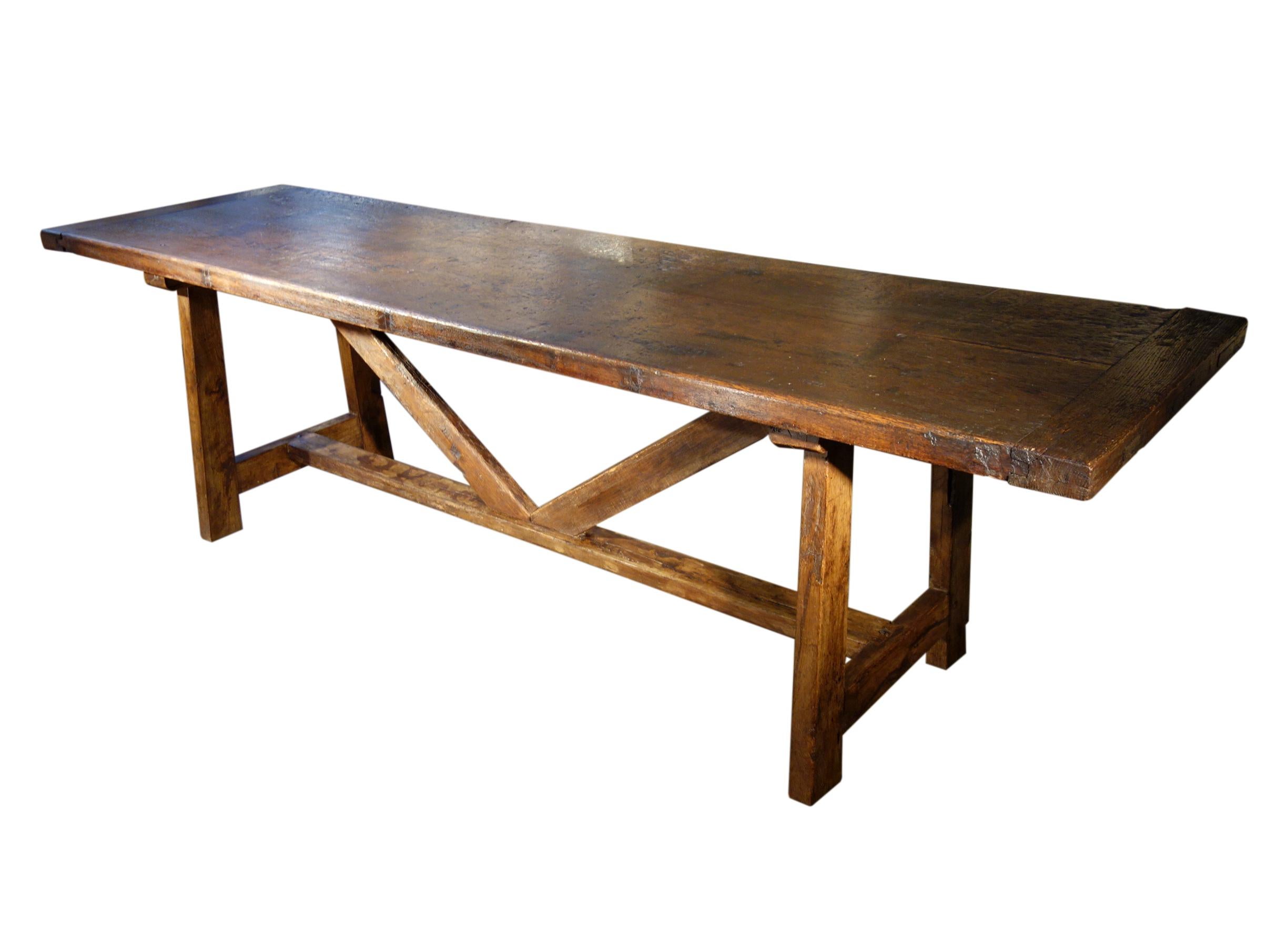 Forged Late 17th C Italian Chestnut Trestle Table Available Custom Reproduction Sizes