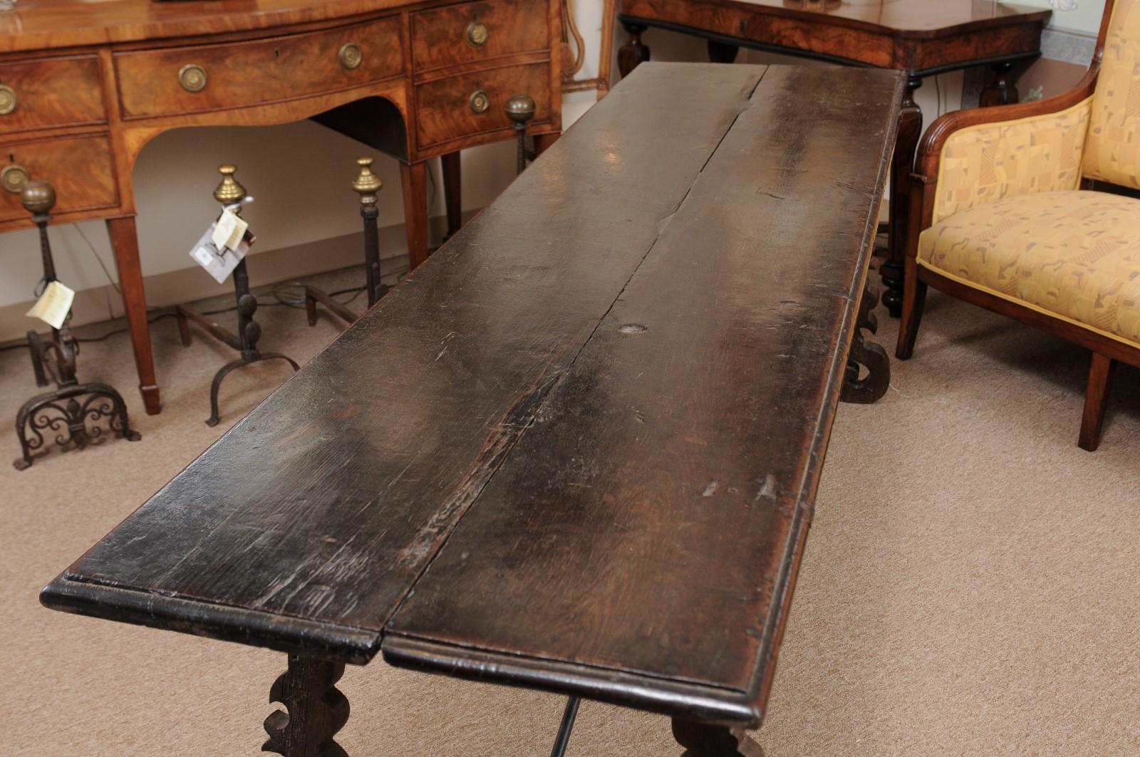 Wrought Iron Late 17th Century Italian Chestnut Lyre Leg Hall Table For Sale