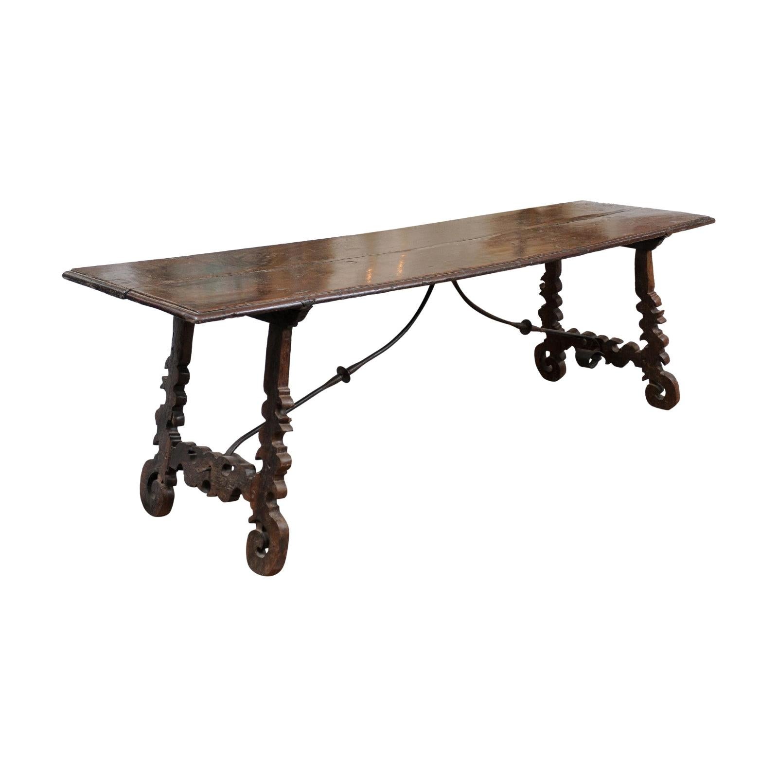 Late 17th Century Italian Chestnut Lyre Leg Hall Table