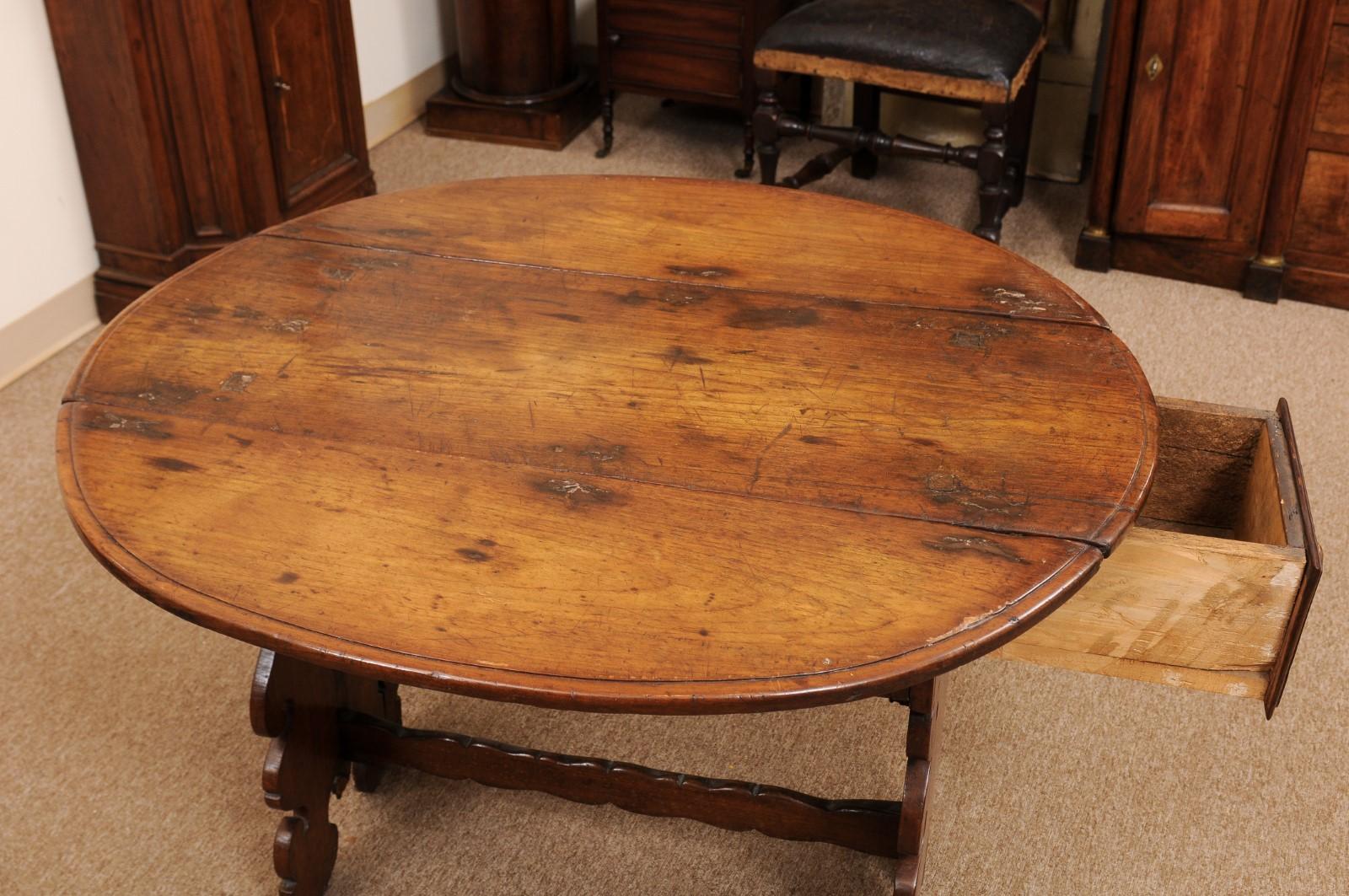 Late 17th Century Italian Fruitwood Drop Leaf Table with Drawer 11