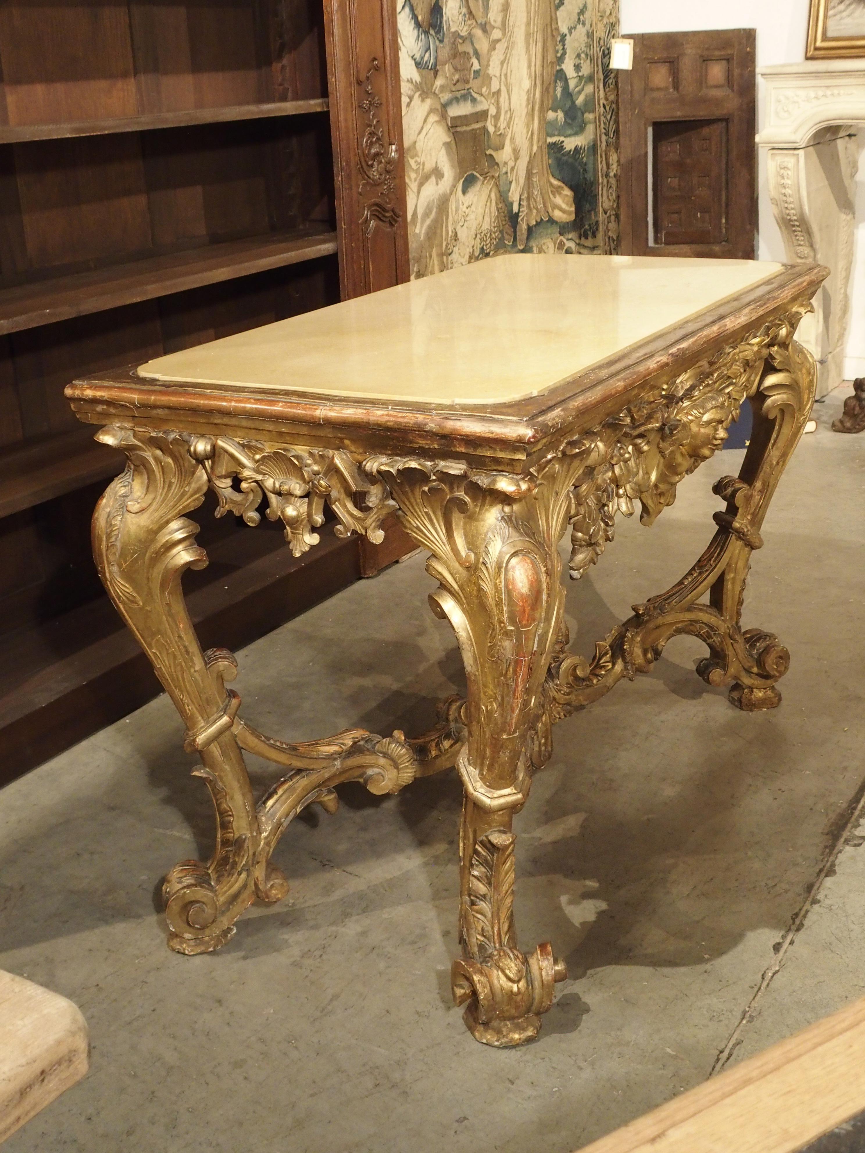 Late 17th Century Italian Giltwood Console Table with Inset Marble Top For Sale 4