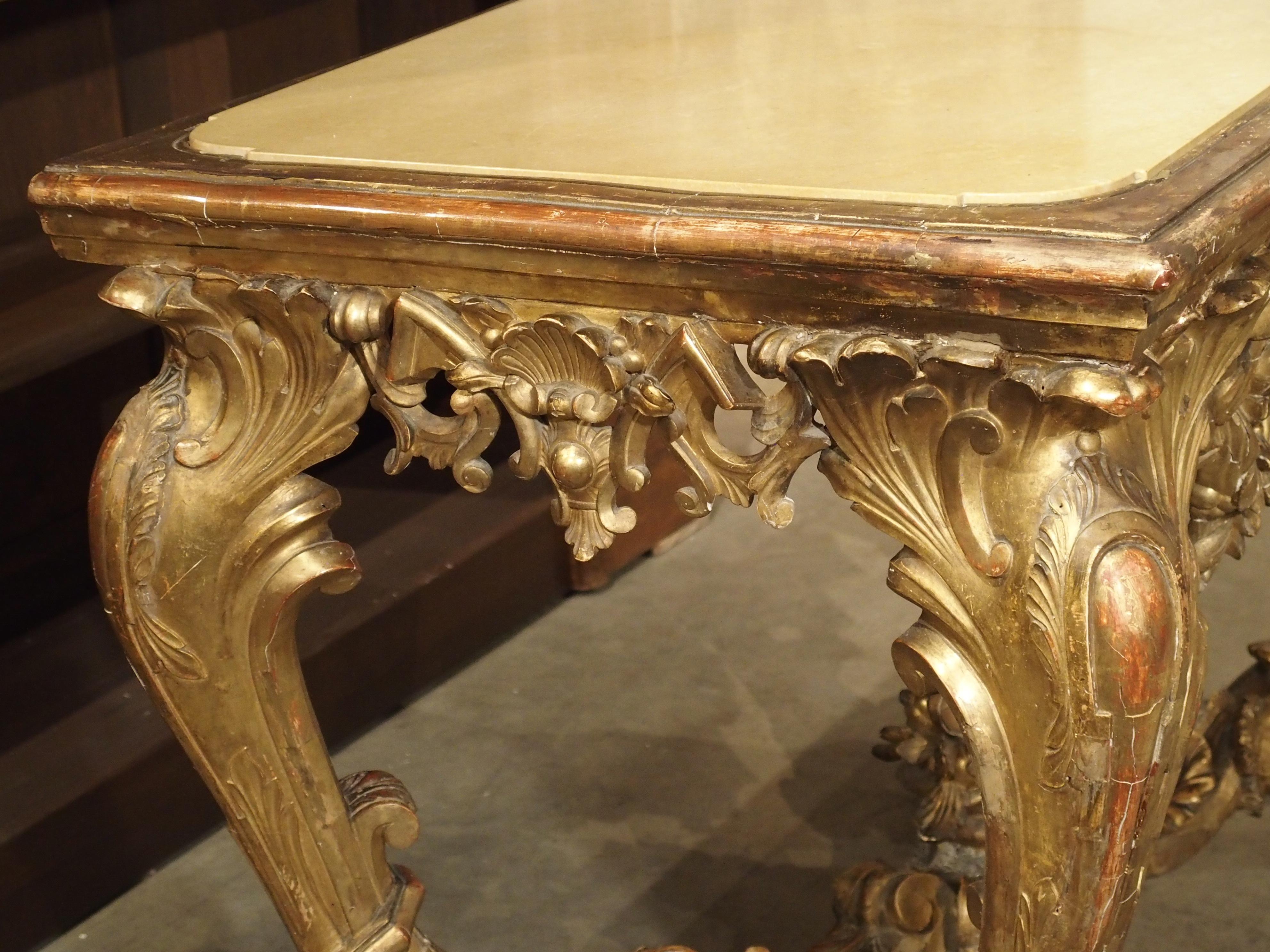 Late 17th Century Italian Giltwood Console Table with Inset Marble Top For Sale 5