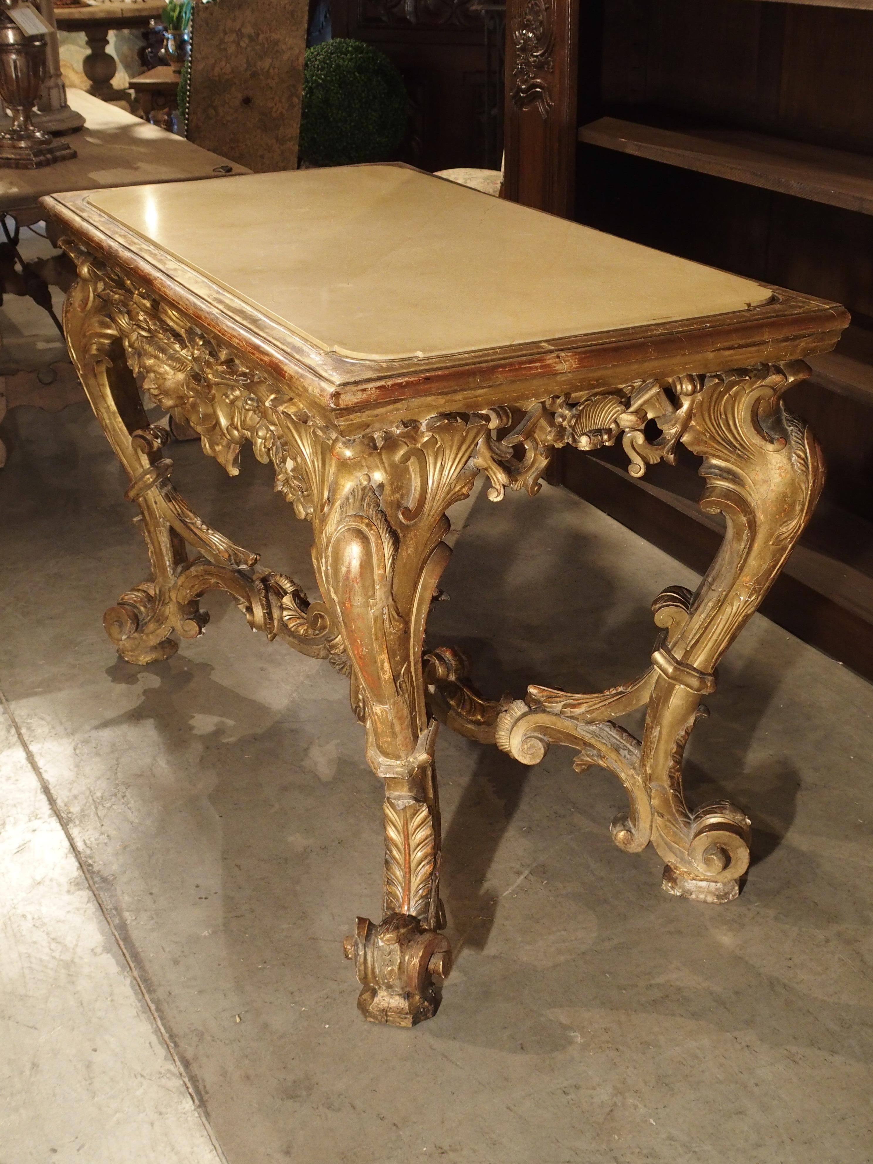 Late 17th Century Italian Giltwood Console Table with Inset Marble Top For Sale 7
