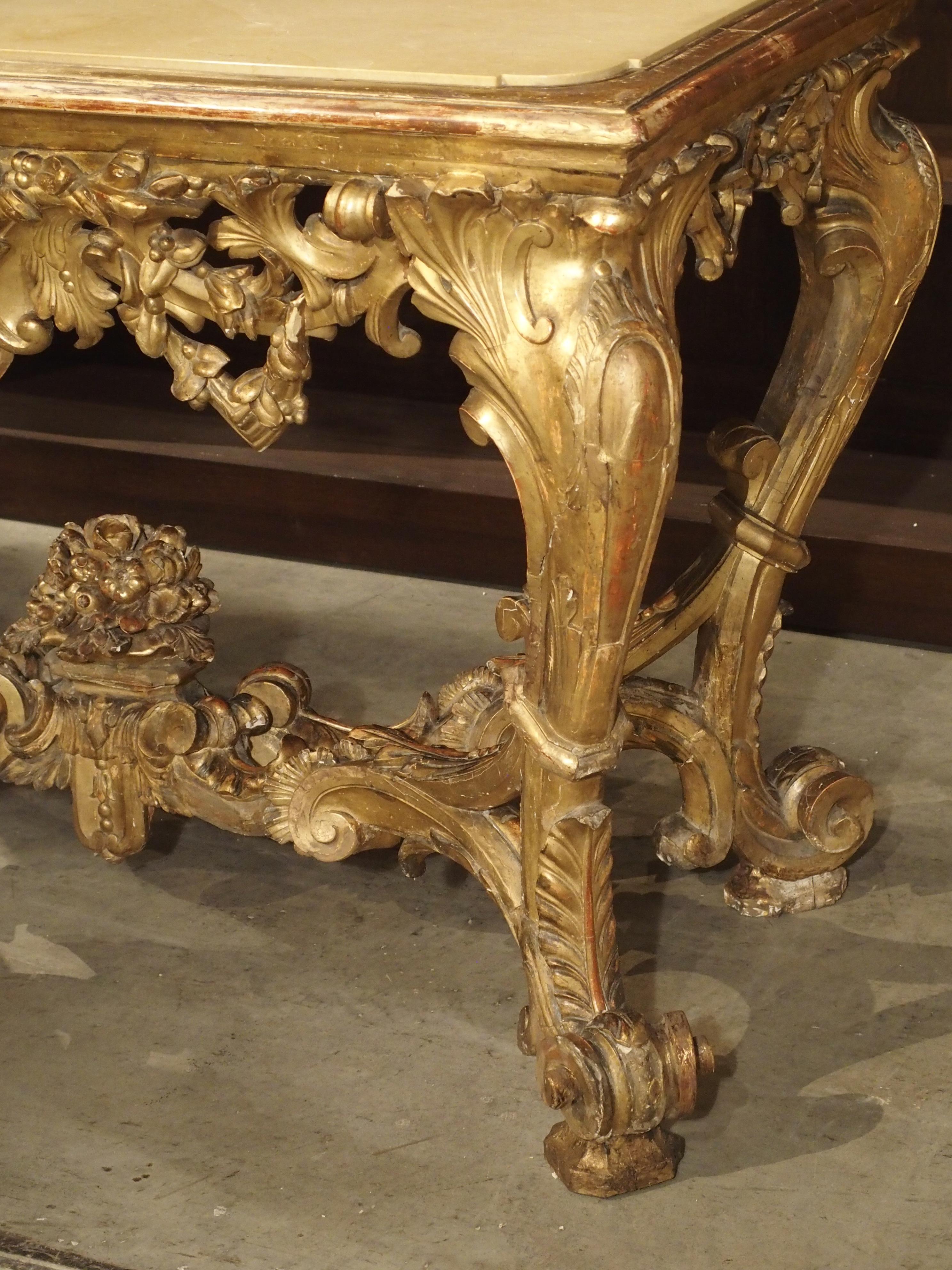 Late 17th Century Italian Giltwood Console Table with Inset Marble Top For Sale 9