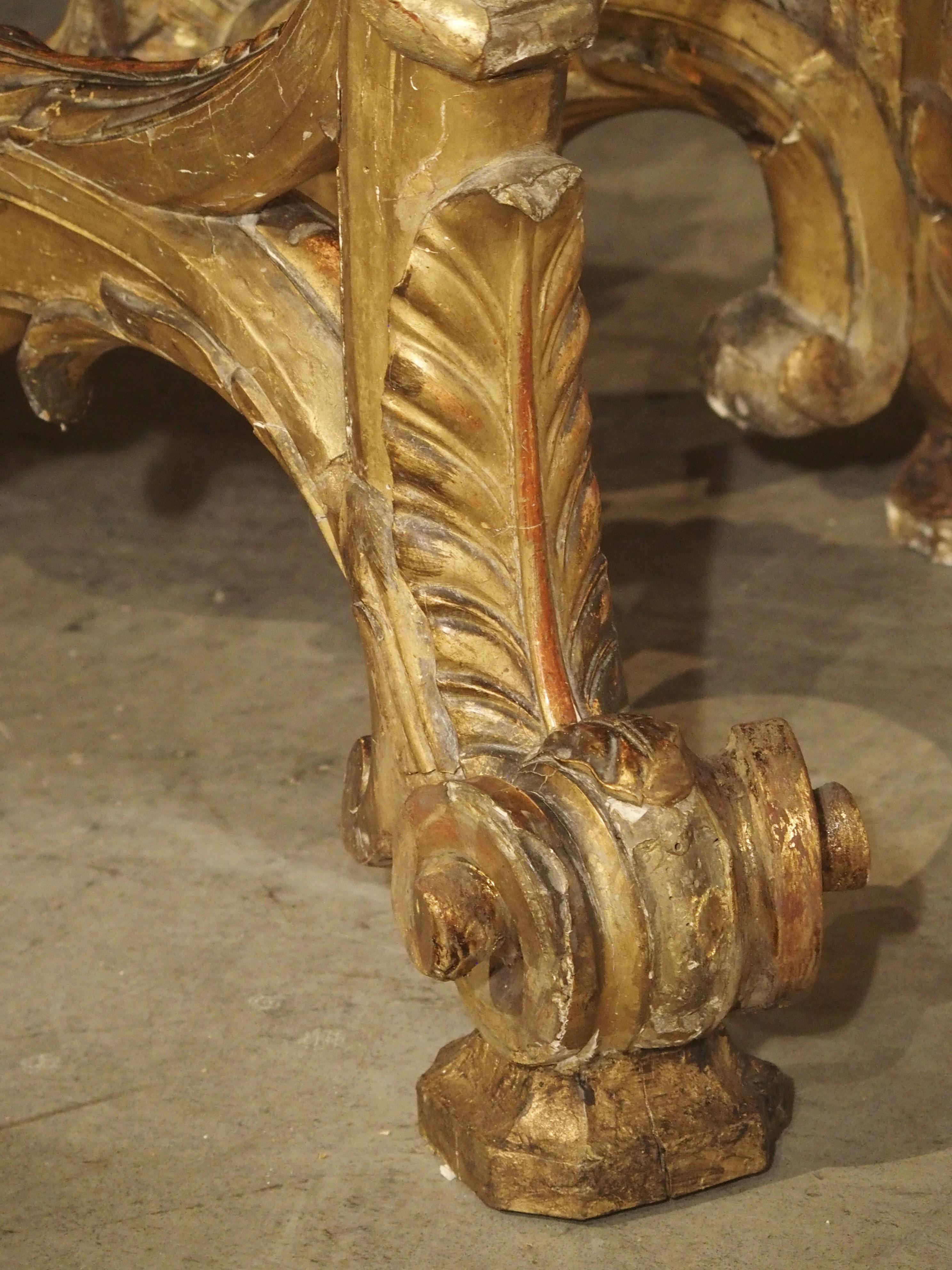 Late 17th Century Italian Giltwood Console Table with Inset Marble Top For Sale 10