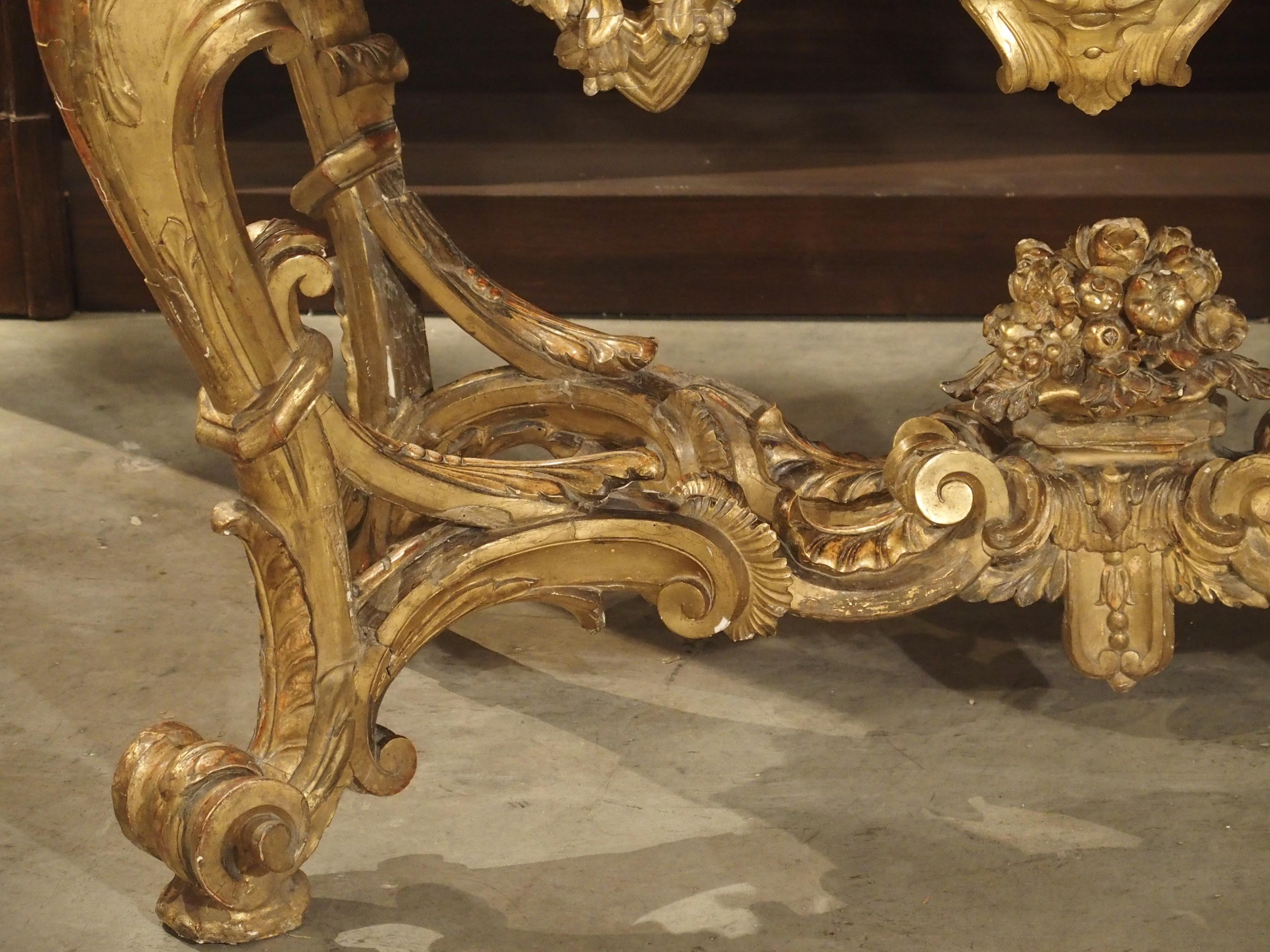 Late 17th Century Italian Giltwood Console Table with Inset Marble Top For Sale 11