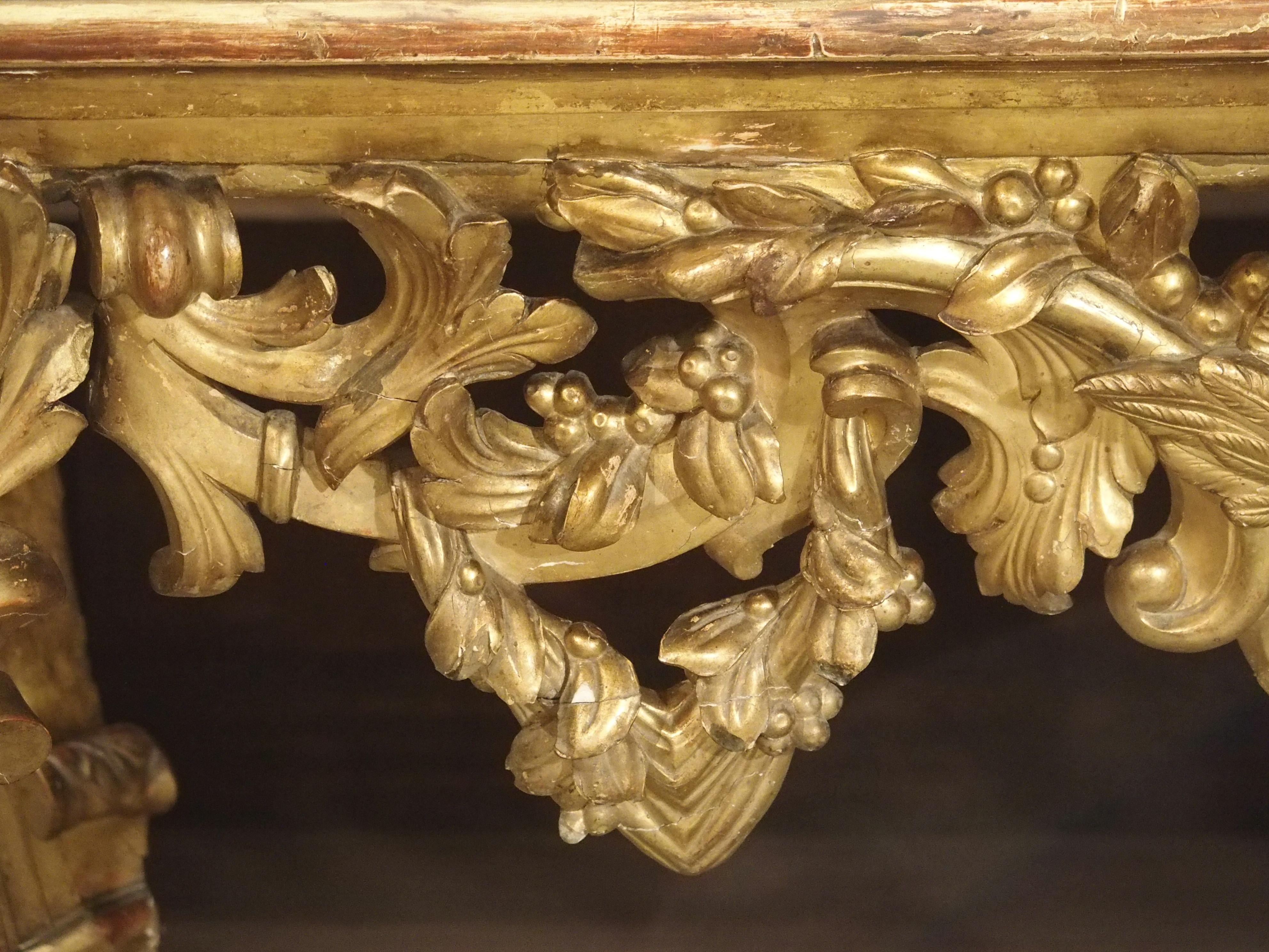 Late 17th Century Italian Giltwood Console Table with Inset Marble Top For Sale 13