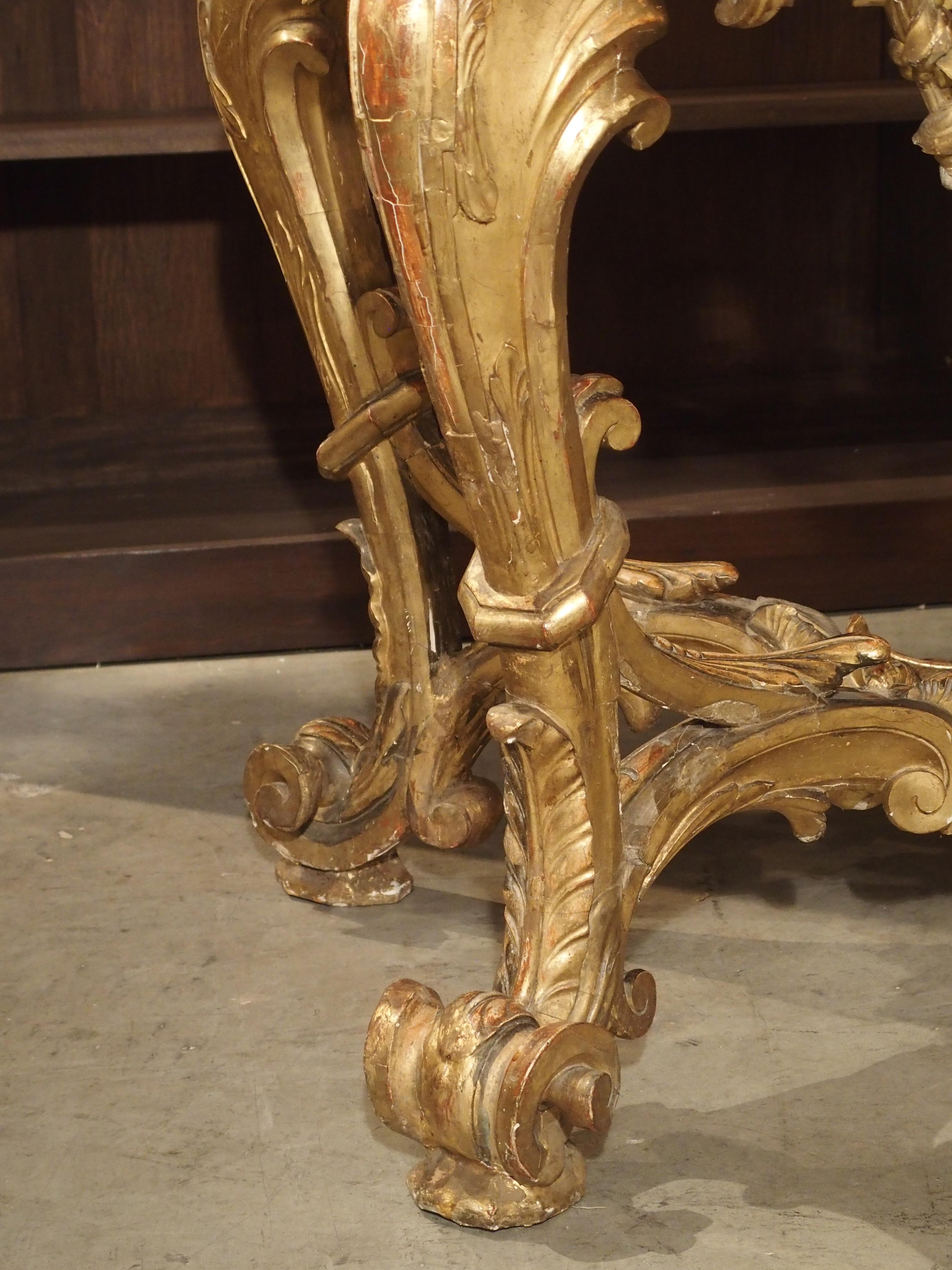 Late 17th Century Italian Giltwood Console Table with Inset Marble Top For Sale 1