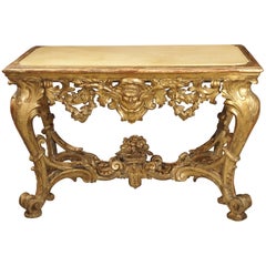 Late 17th Century Italian Giltwood Console Table with Inset Marble Top