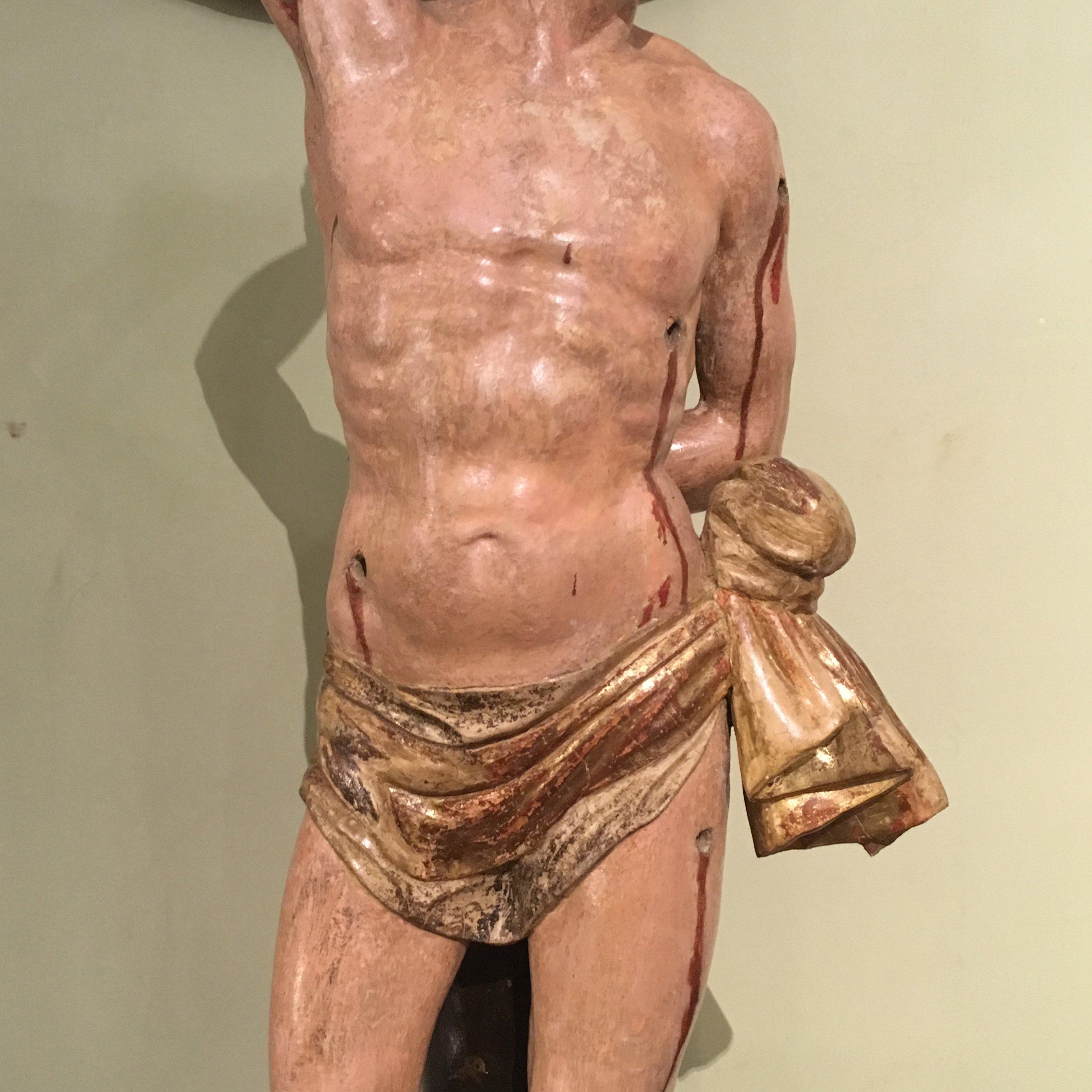 Late 17th Century Italian Saint Sebastian Sculpture in Carved and Painted Wood 4