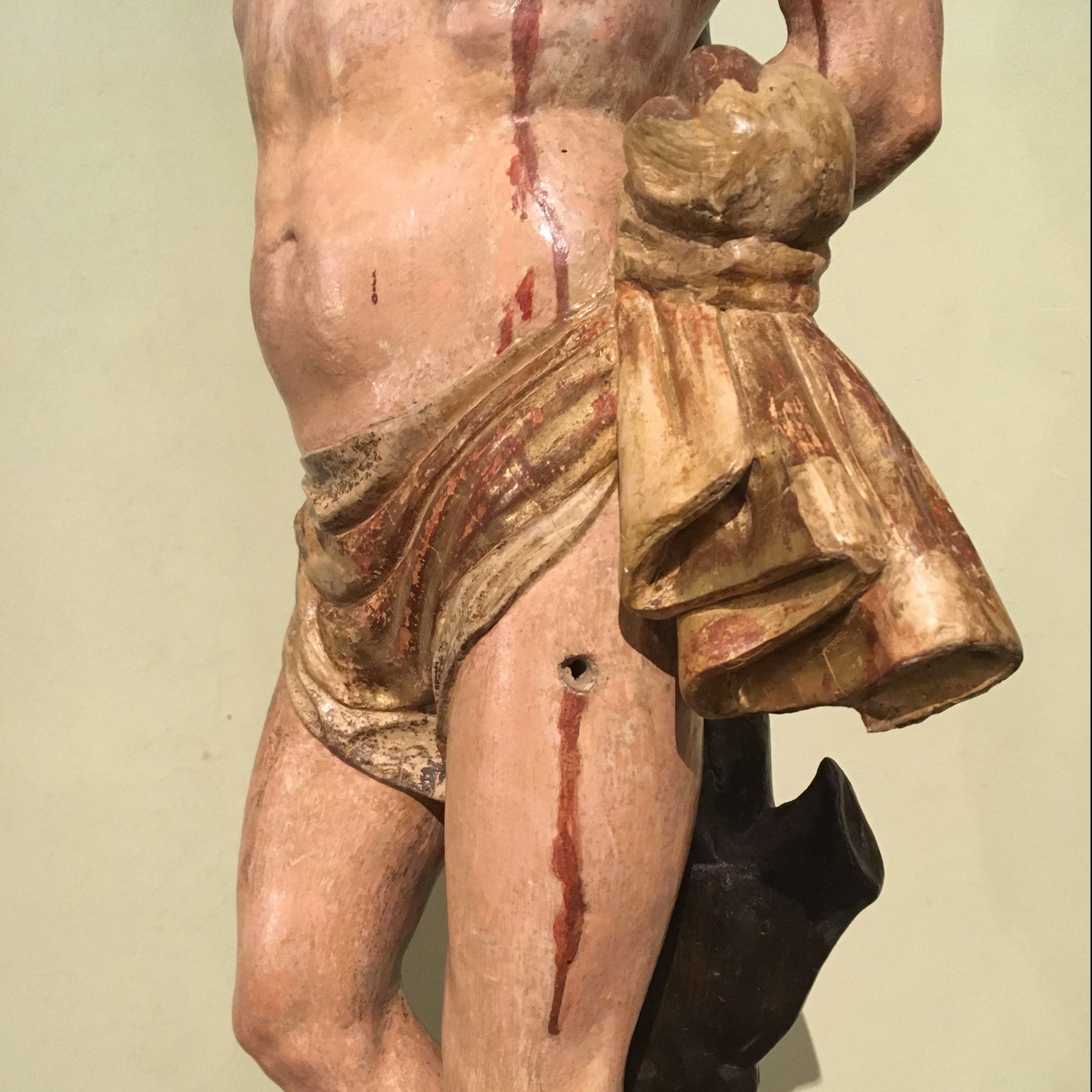 Late 17th Century Italian Saint Sebastian Sculpture in Carved and Painted Wood 6