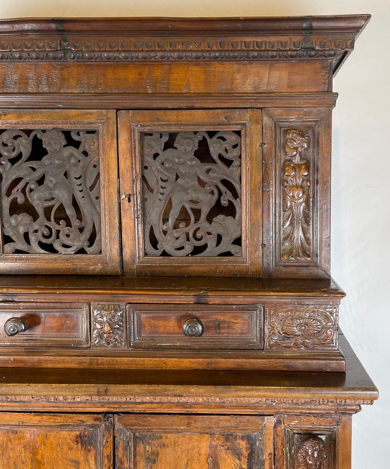 Hand-Crafted Late 17th Century Italian Step-Back Cabinet For Sale