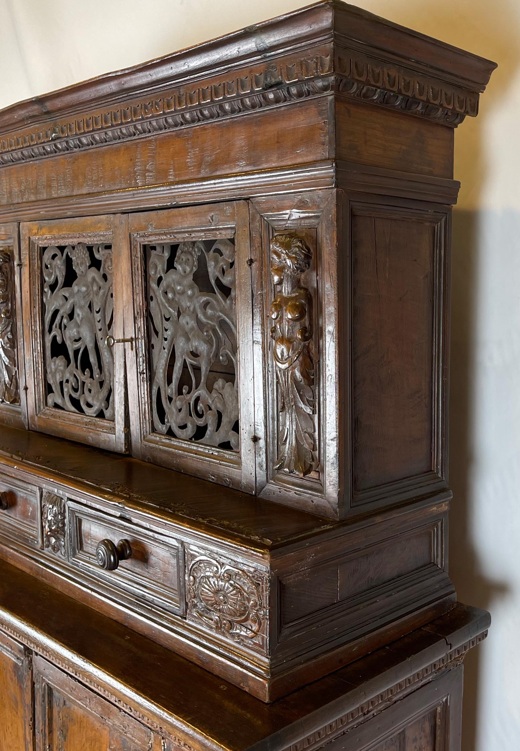 Walnut Late 17th Century Italian Step-Back Cabinet