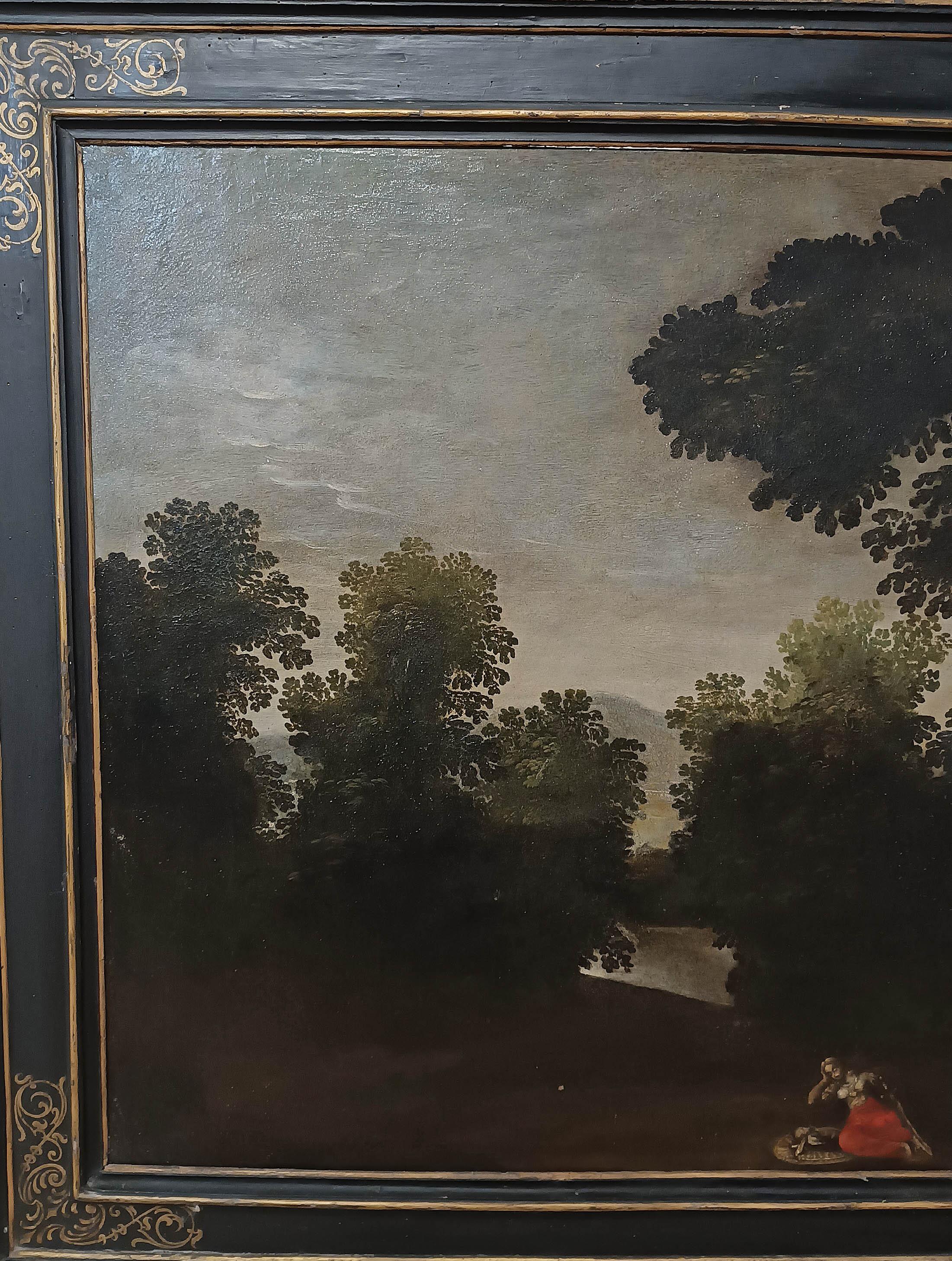 LATE 17th CENTURY LANDSCAPE AND FIGURE PAINTING (Handgeschnitzt) im Angebot