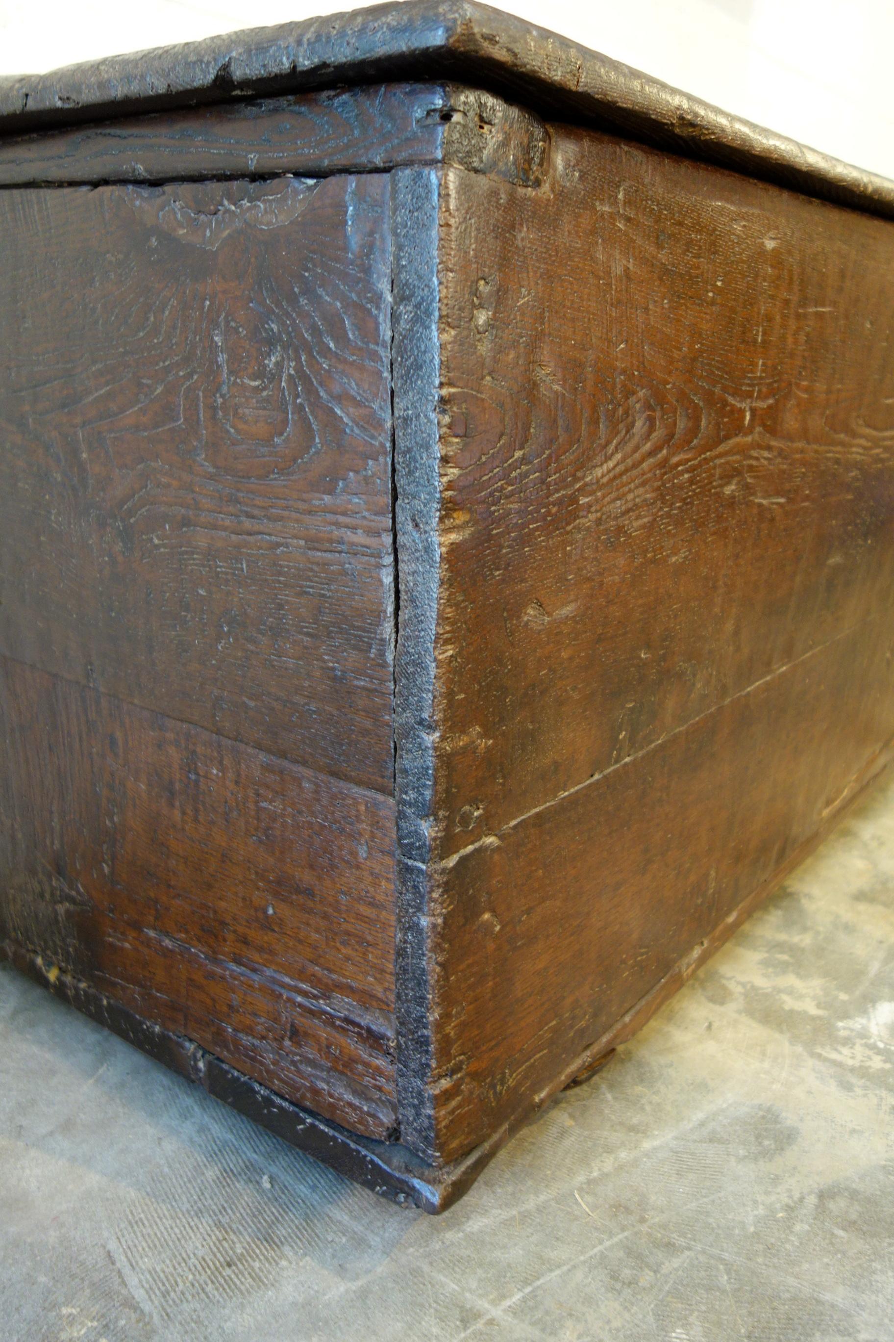 Hand-Crafted Late 17th Century Large Antique Italian Old Oak Cassone Rustic Chest Circa 1680