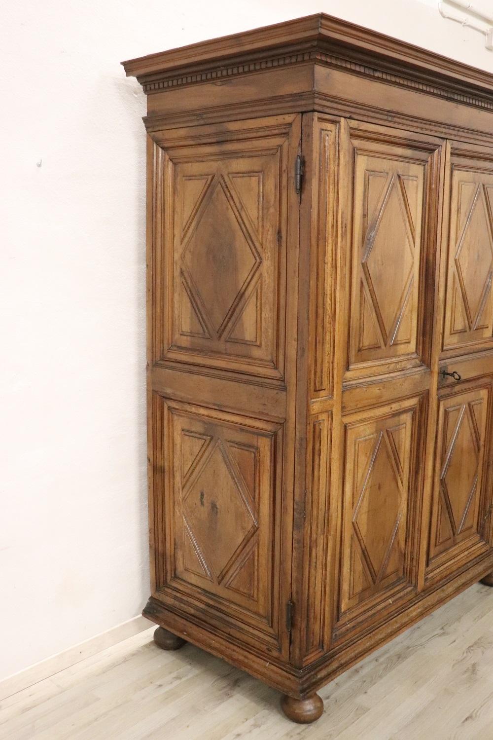 Late 17th Century Louis XIV Solid Walnut Antique Wardrobe or Armoire with Secret For Sale 1