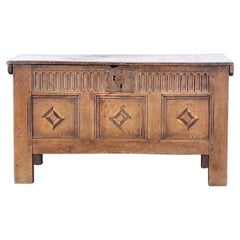 Late 17th Century Oak Paneled Inlaid Chest Coffer Blanket Box