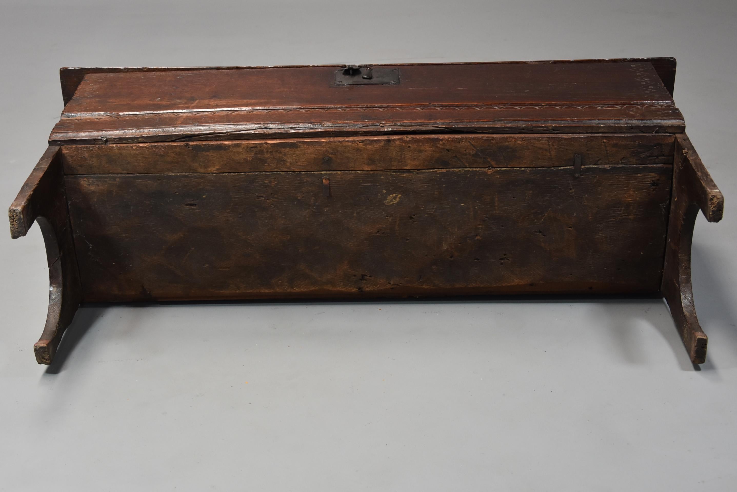 Late 17th Century Oak Six Plank Coffer with Excellent Patina Narrow Proportions 9