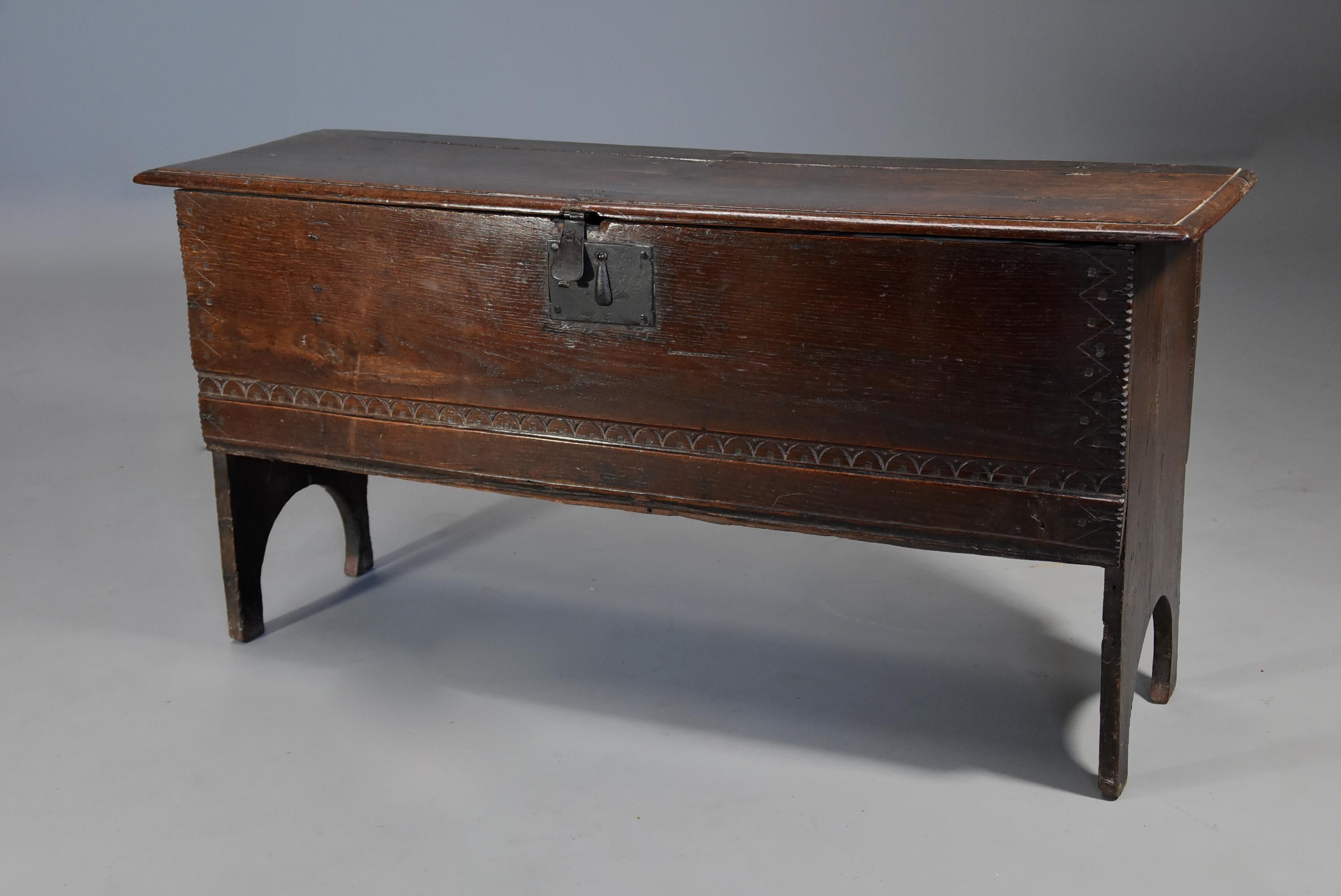 English Late 17th Century Oak Six Plank Coffer with Excellent Patina Narrow Proportions