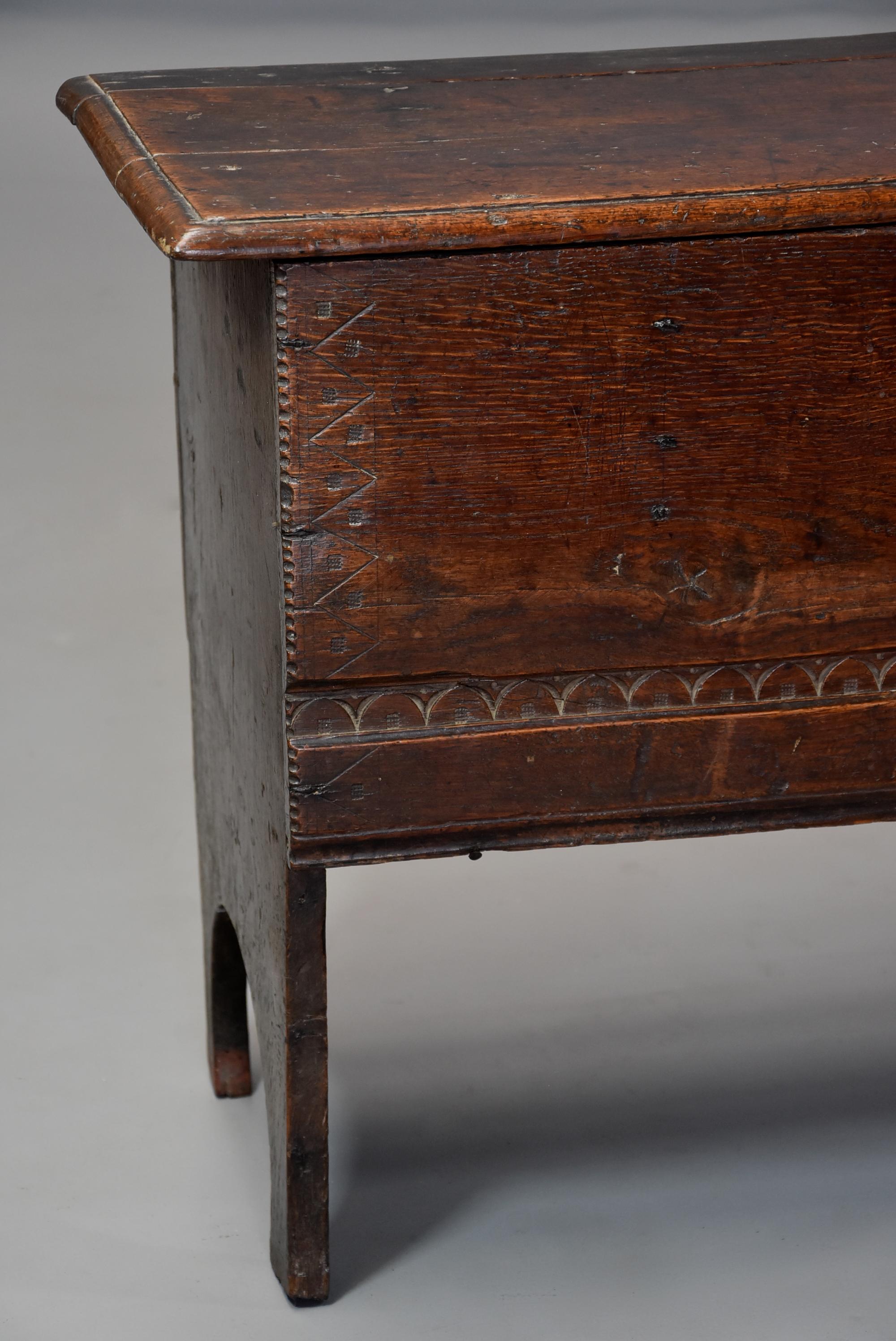 Late 17th Century Oak Six Plank Coffer with Excellent Patina Narrow Proportions 2