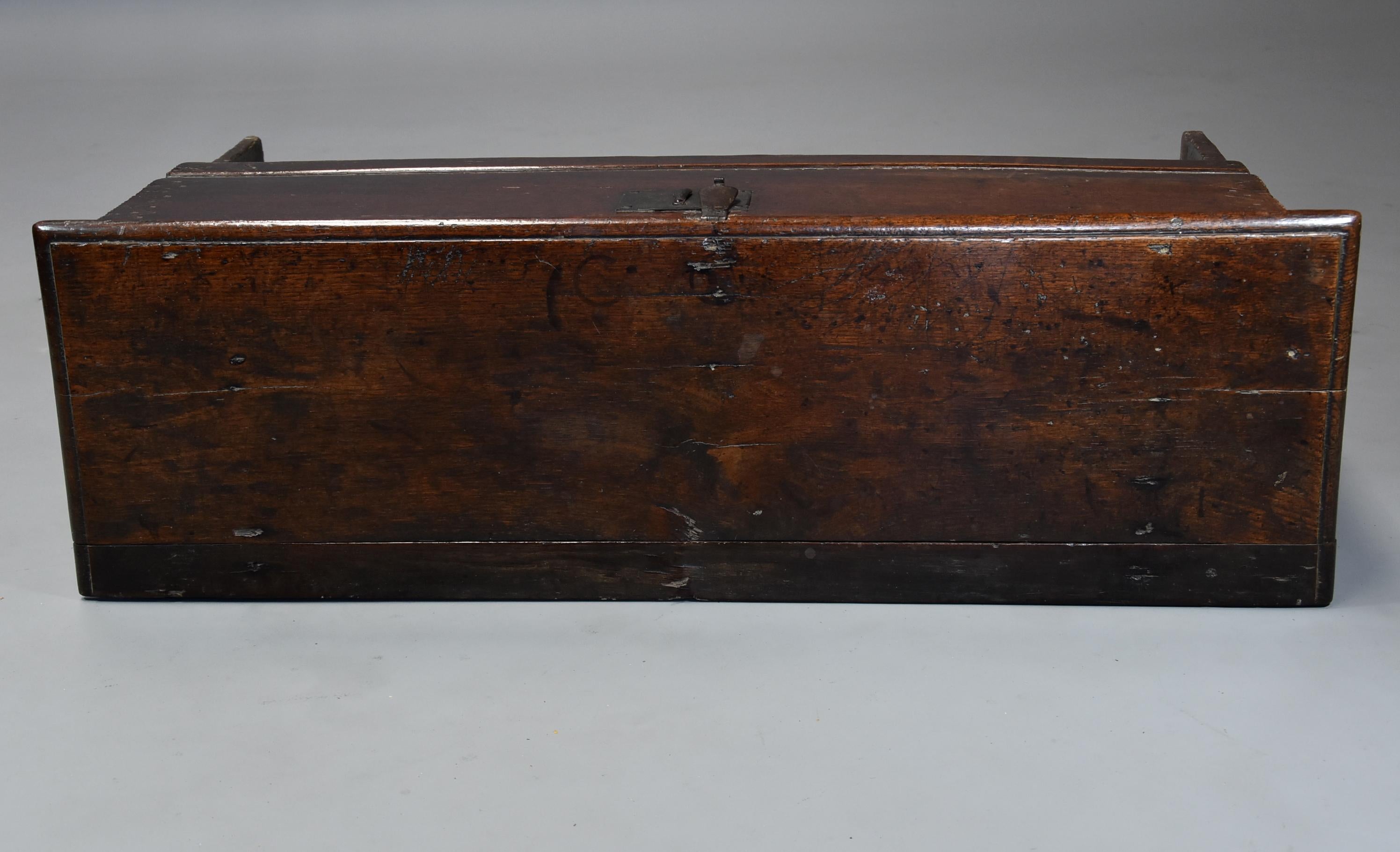 Late 17th Century Oak Six Plank Coffer with Excellent Patina Narrow Proportions 4
