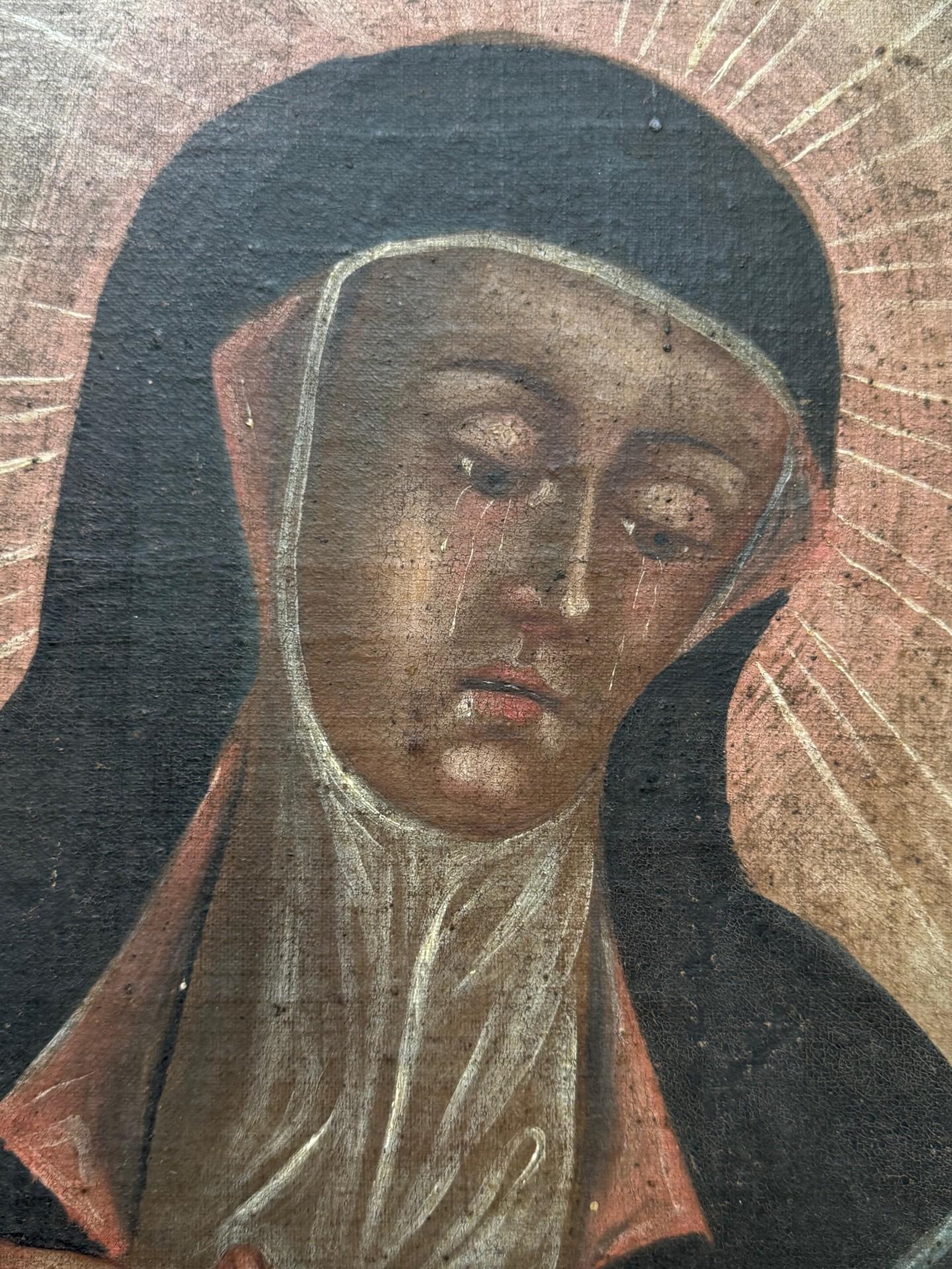 Peruvian Late 17th Century Our Lady of Sorrows - Spanish Colonial oil on Canvas For Sale