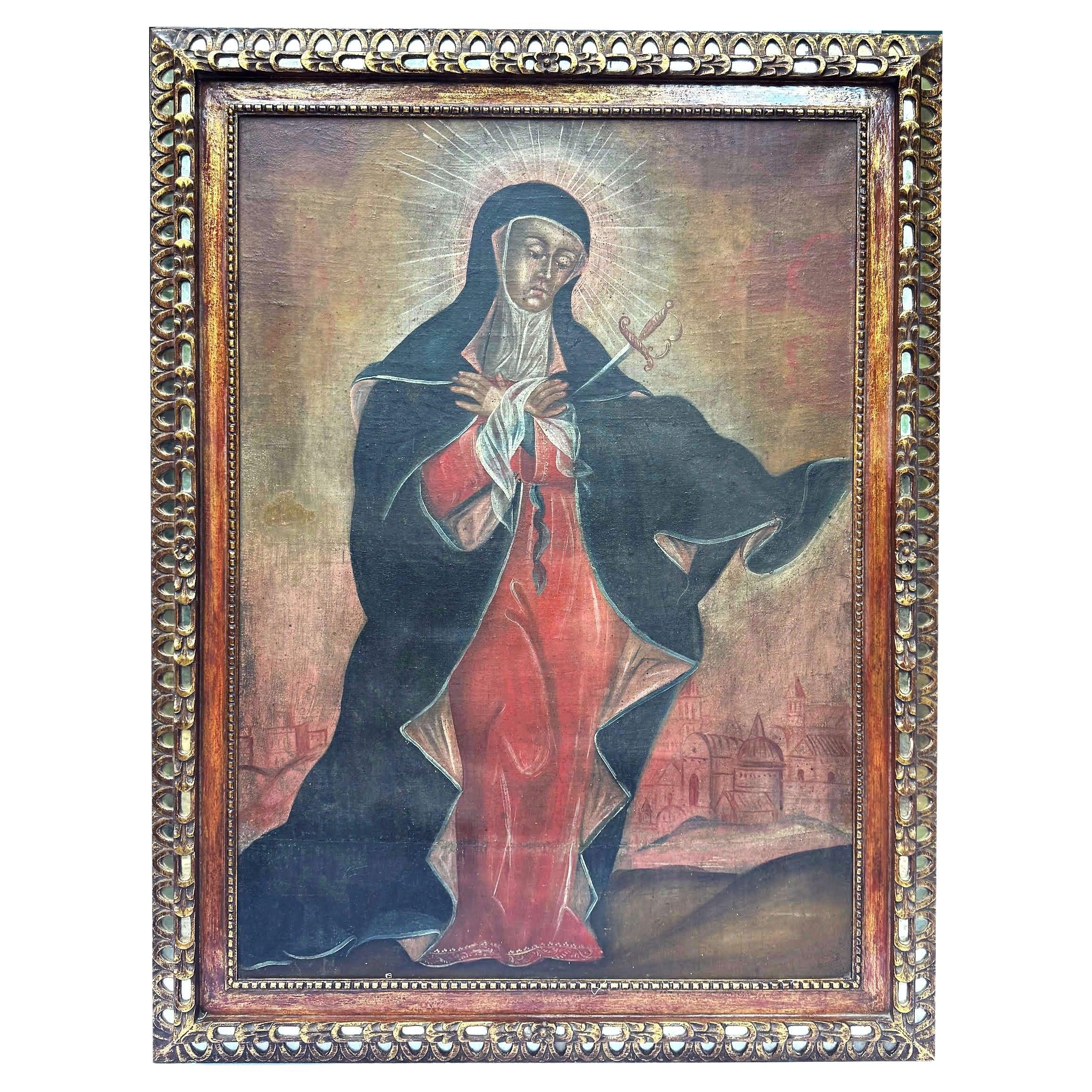 Late 17th Century Our Lady of Sorrows - Spanish Colonial oil on Canvas