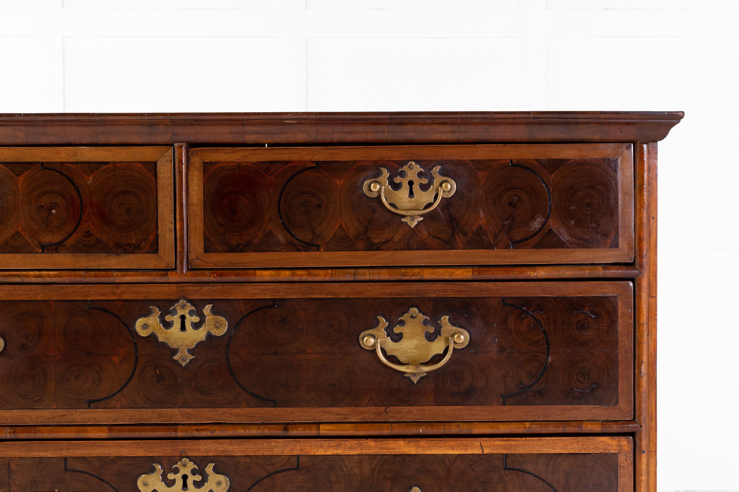 British Late 17th Century Oyster Chest of Drawers