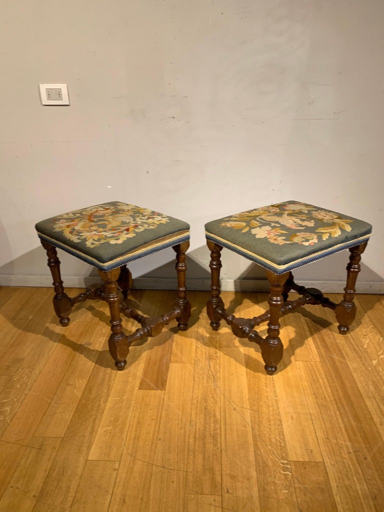 Late 17th Century, Pair of Lombard Walnut Turned Stools For Sale at 1stDibs