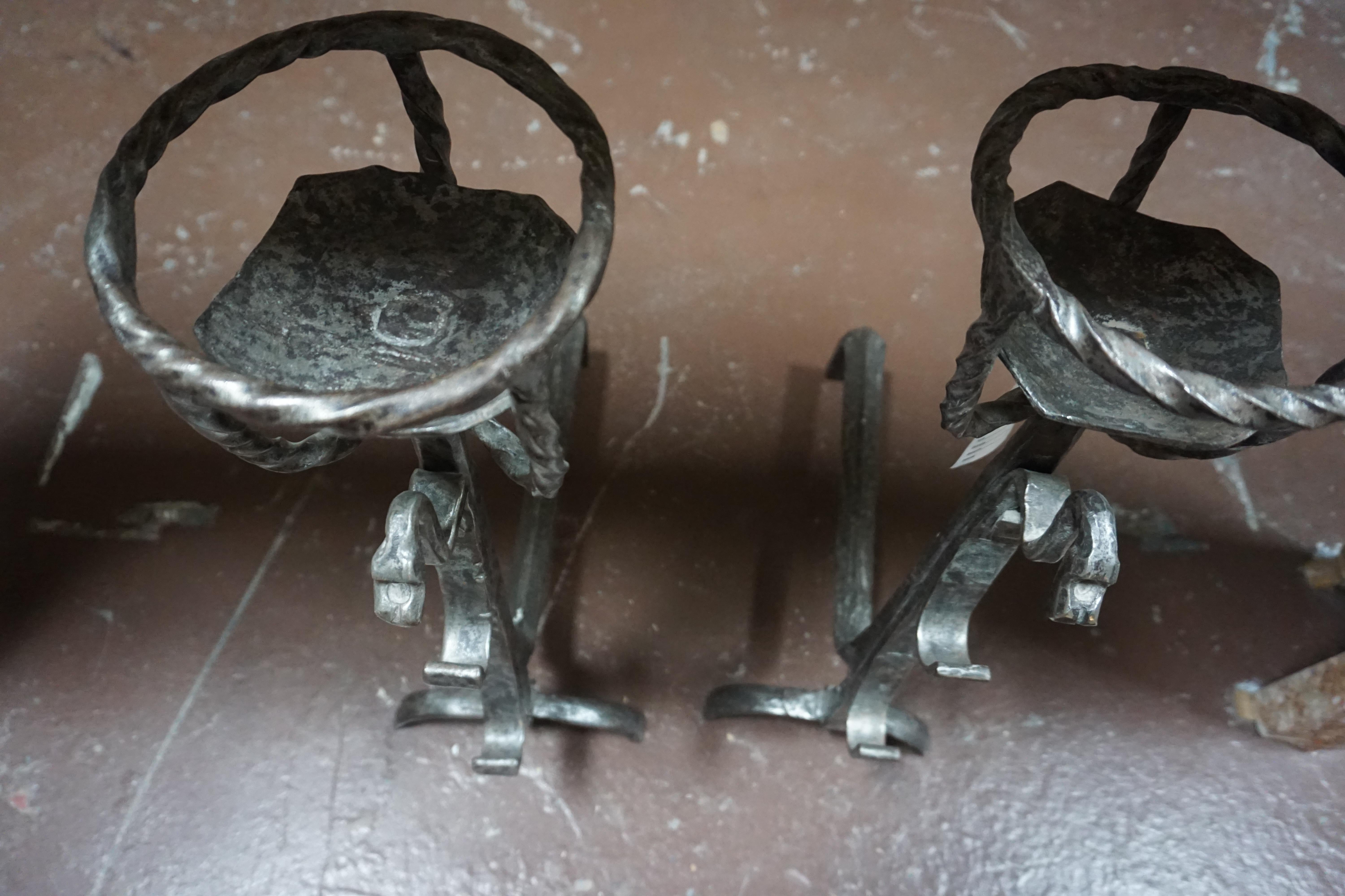 Late 17th Century Pair of Rustic Wrought-Iron Chenets 1