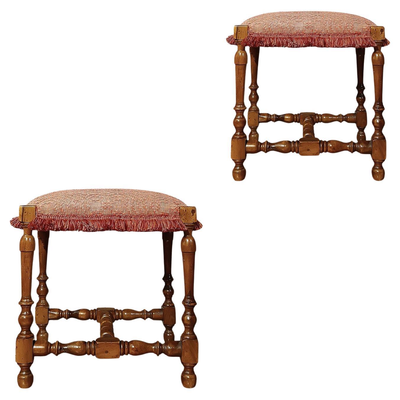 LATE 17th CENTURY PAIR OF WALNUT STOOLS