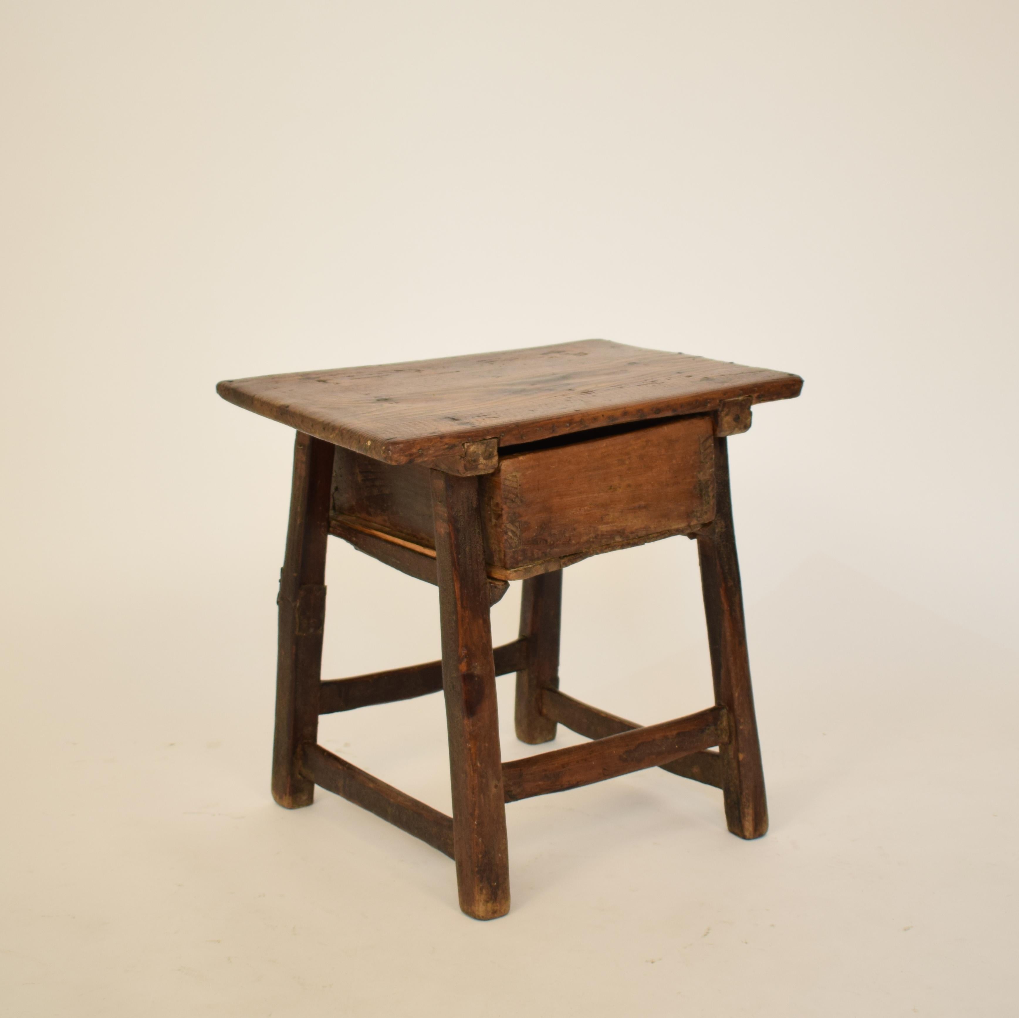 Late 17th Century Primitive Baroque Wabi-Sabi Small Pine Side Table with Drawer 3