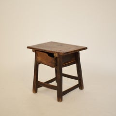 Late 17th Century Primitive Baroque Wabi-Sabi Small Pine Side Table with Drawer