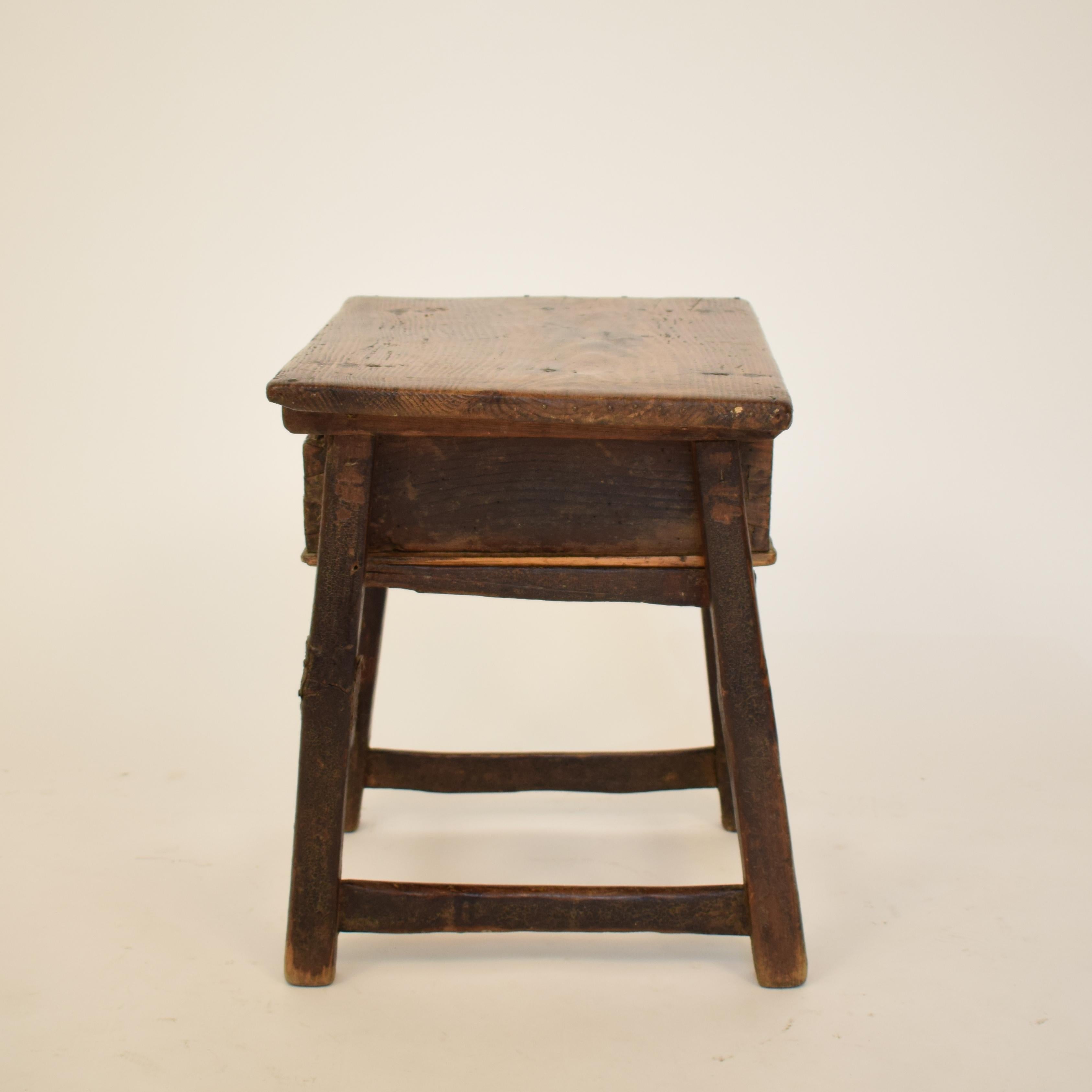Late 17th Century Primitive Baroque Wabi-Sabi Small Pine Side Table with Drawer 2