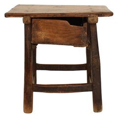 Late 17th Century Primitive Baroque Wabi-Sabi Small Pine Side Table with Drawer