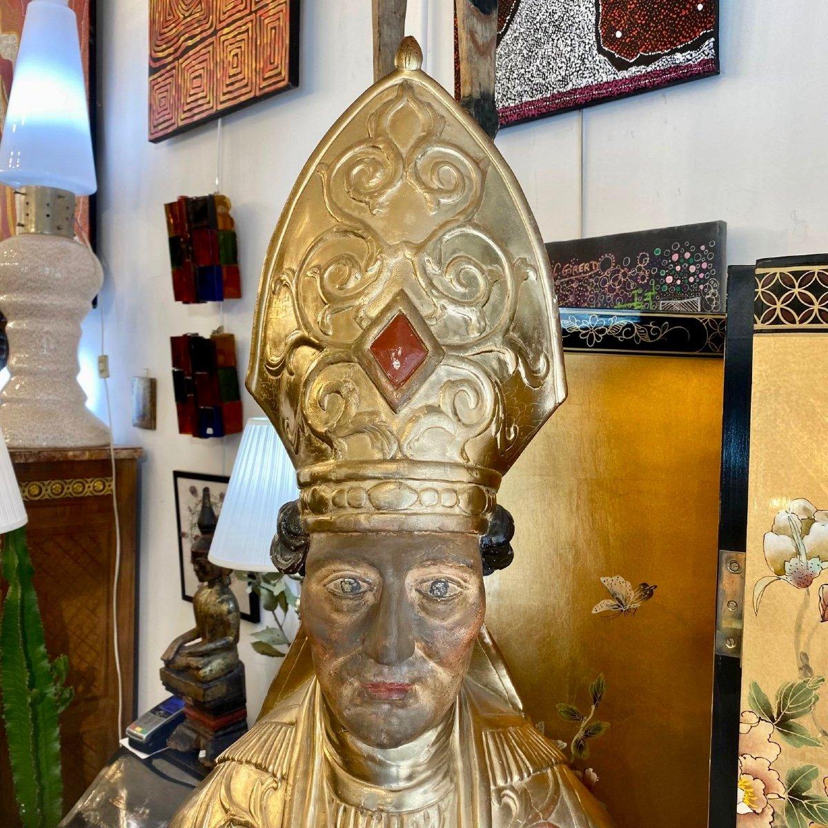 Reliquary-Büste eines Bischofs aus vergoldetem Holz aus dem späten 17. Jahrhundert im Angebot 5