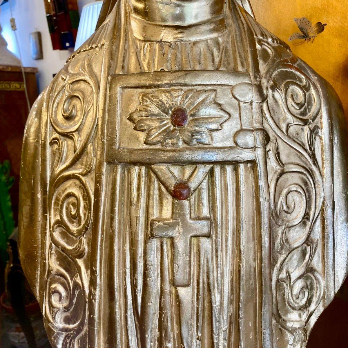 Reliquary-Büste eines Bischofs aus vergoldetem Holz aus dem späten 17. Jahrhundert im Angebot 6