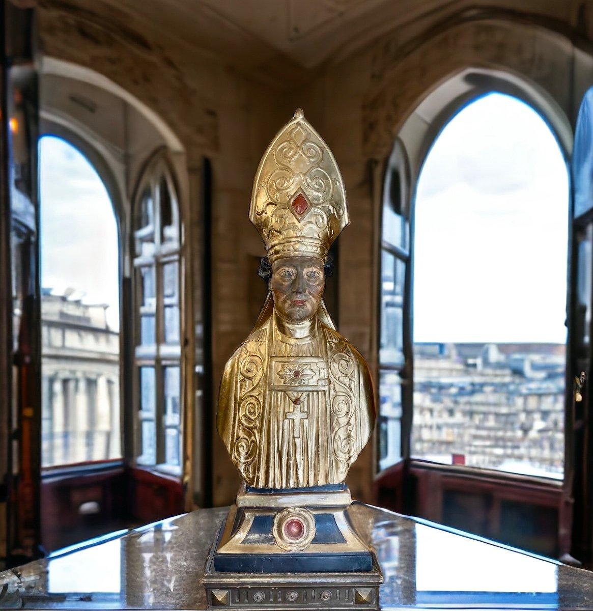 Reliquary-Büste eines Bischofs aus vergoldetem Holz aus dem späten 17. Jahrhundert im Angebot 7