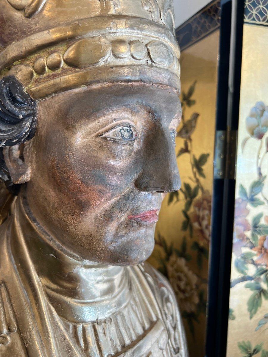 Reliquary-Büste eines Bischofs aus vergoldetem Holz aus dem späten 17. Jahrhundert (Vergoldet) im Angebot