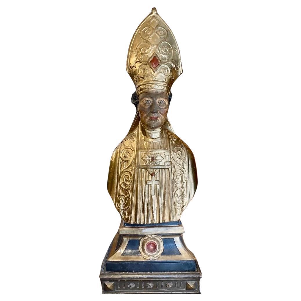 Busto relicario de obispo de finales del siglo XVII en madera dorada